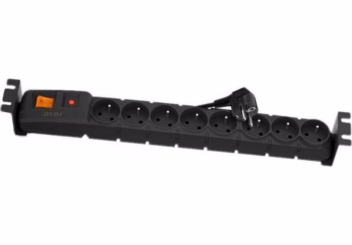 ACAR 19'' rozvodný panel 8x 230V, ČSN, kabel 3m, přepěťová ochrana, vč. montážních držáků do racku