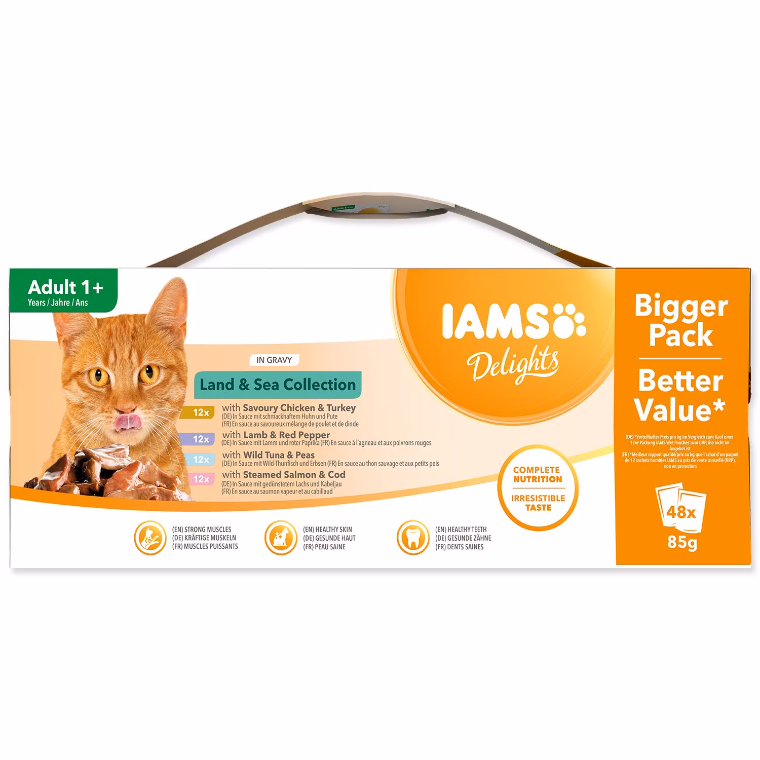Kapsička IAMS Delights Adult morské a suchozemské mäso v omáčke multipack 4080g (48x85gr)