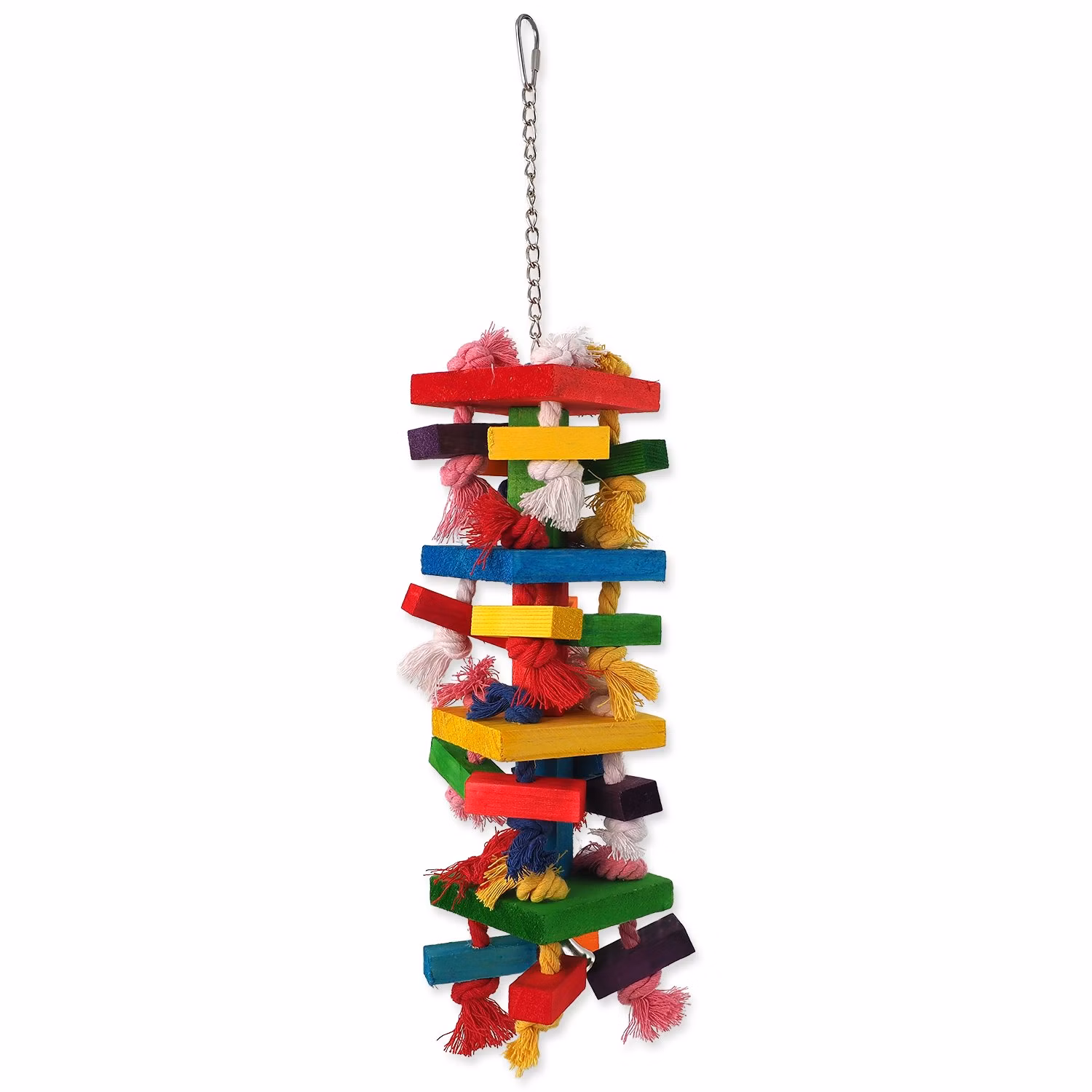 Hračka Bird Jewel závesná s povrazmi a dvierkami farebná 54cm