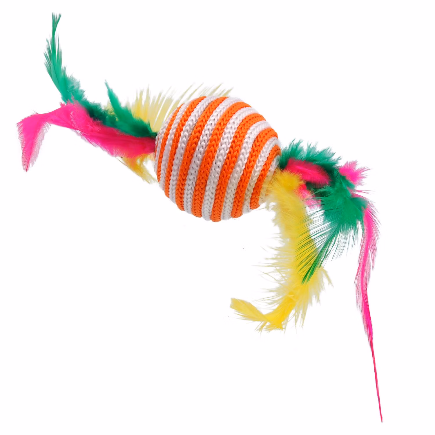 Hračka Magic Cat loptička s pruhami a pierkami bavlna 4,5cm 30ks