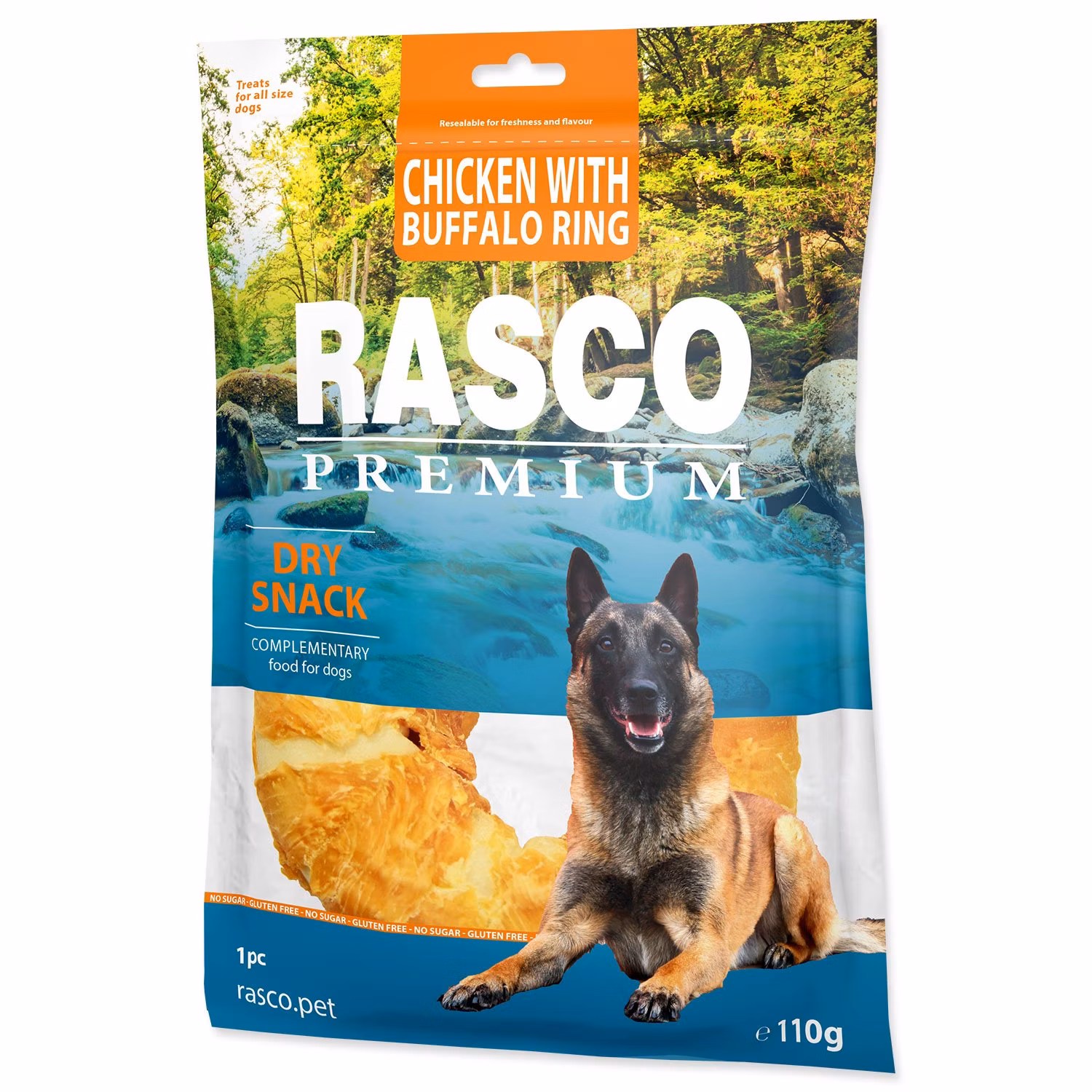 Pochúťka Rasco Premium byvolia koža obalená kuracím mäsom, kruh 120g