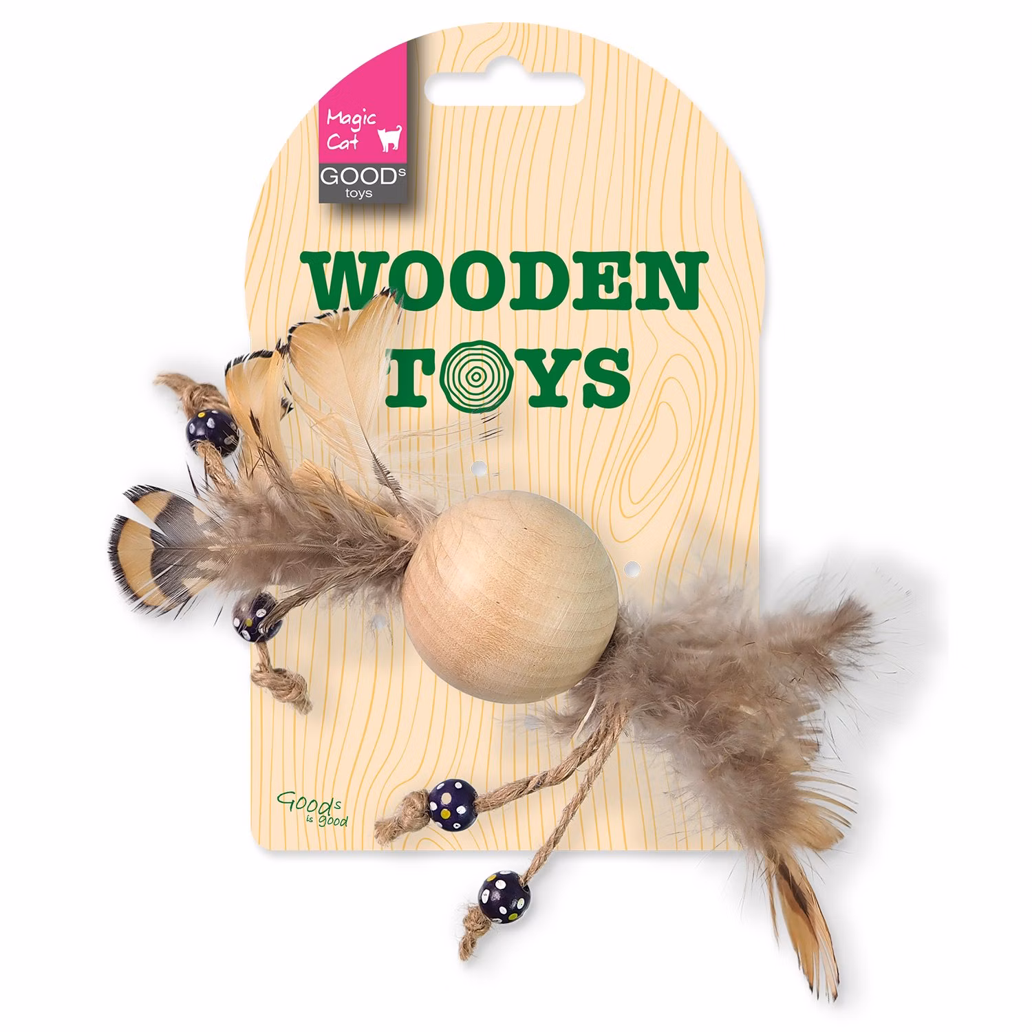 Hračka Magic Cat Wooden Toy gulička s pierkami mix 16cm