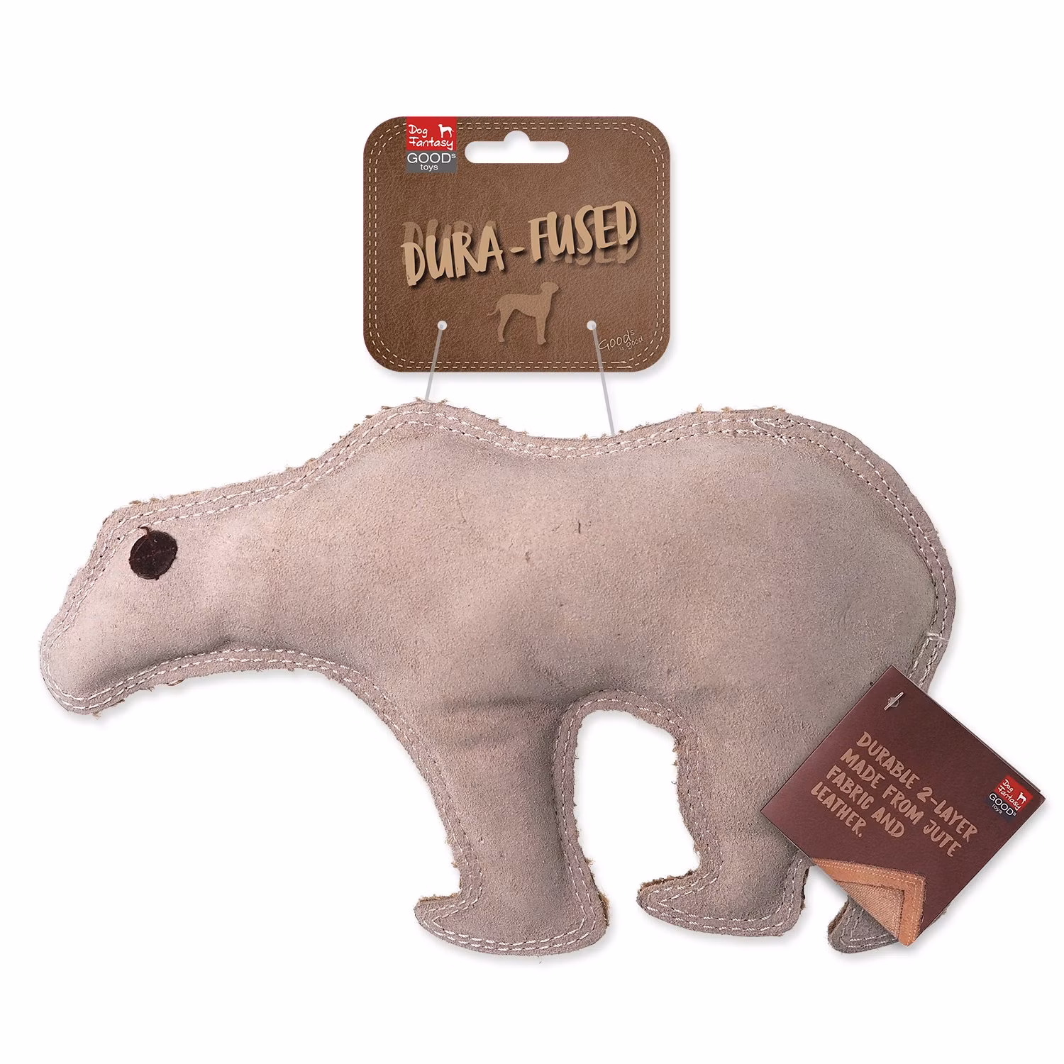 Hračka Dog Fantasy Dura-fused medveď pískací, koža a juta 28cm