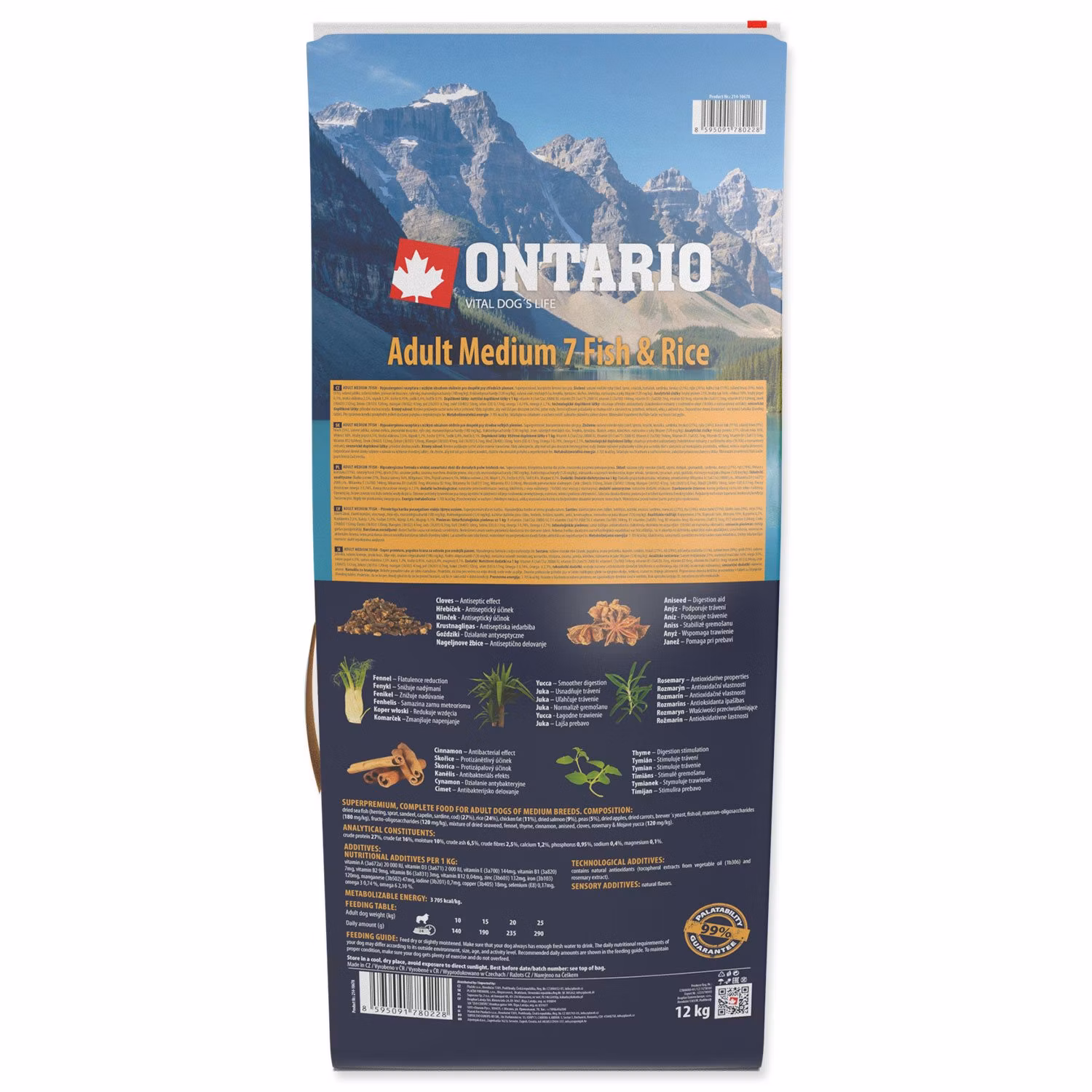 Krmivo Ontario Adult Medium Fish & Rice 12kg