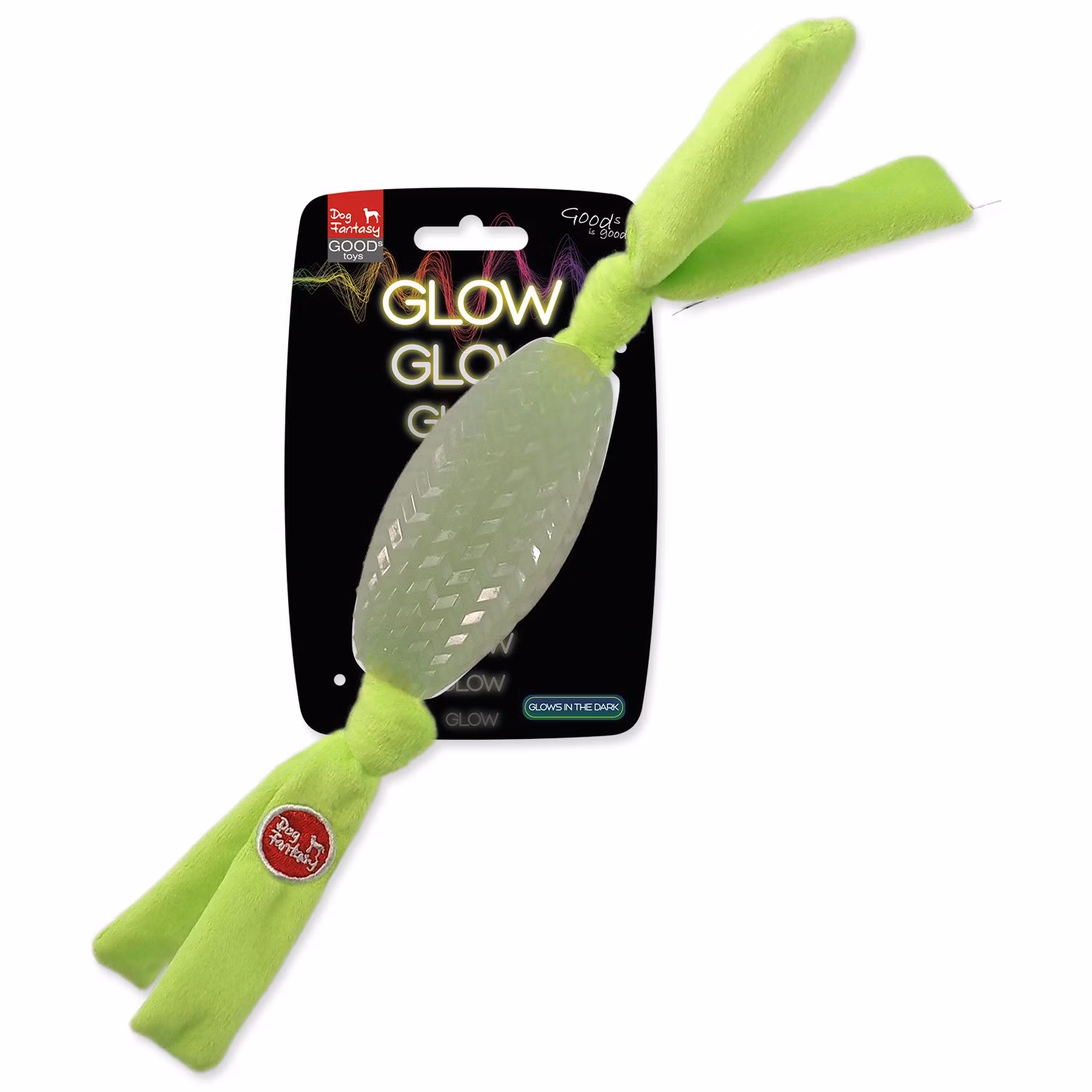 Hračka Dog Fantasy Glow oválna lopta biela z TPR svietiaca v tme 31cm