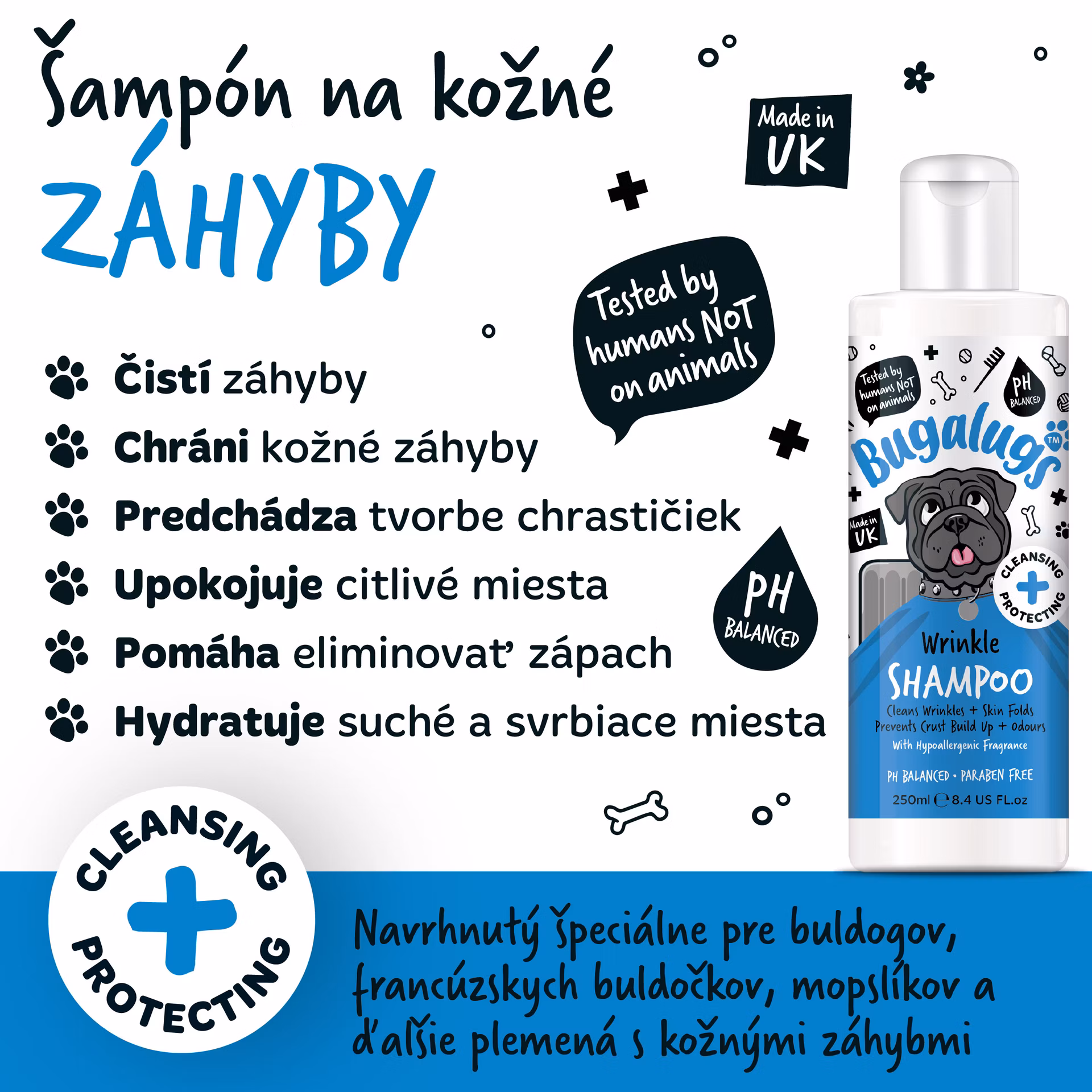 Bugalugs šampón na kožné záhyby pre psov - 250 ml