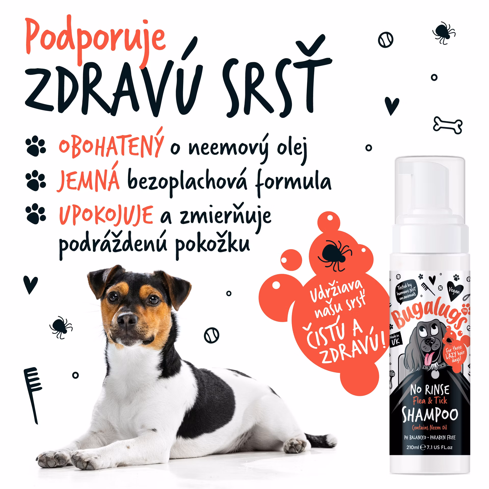 Bugalugs bezoplachový šampón pre psov proti blchám a kliešťom 200 ml
