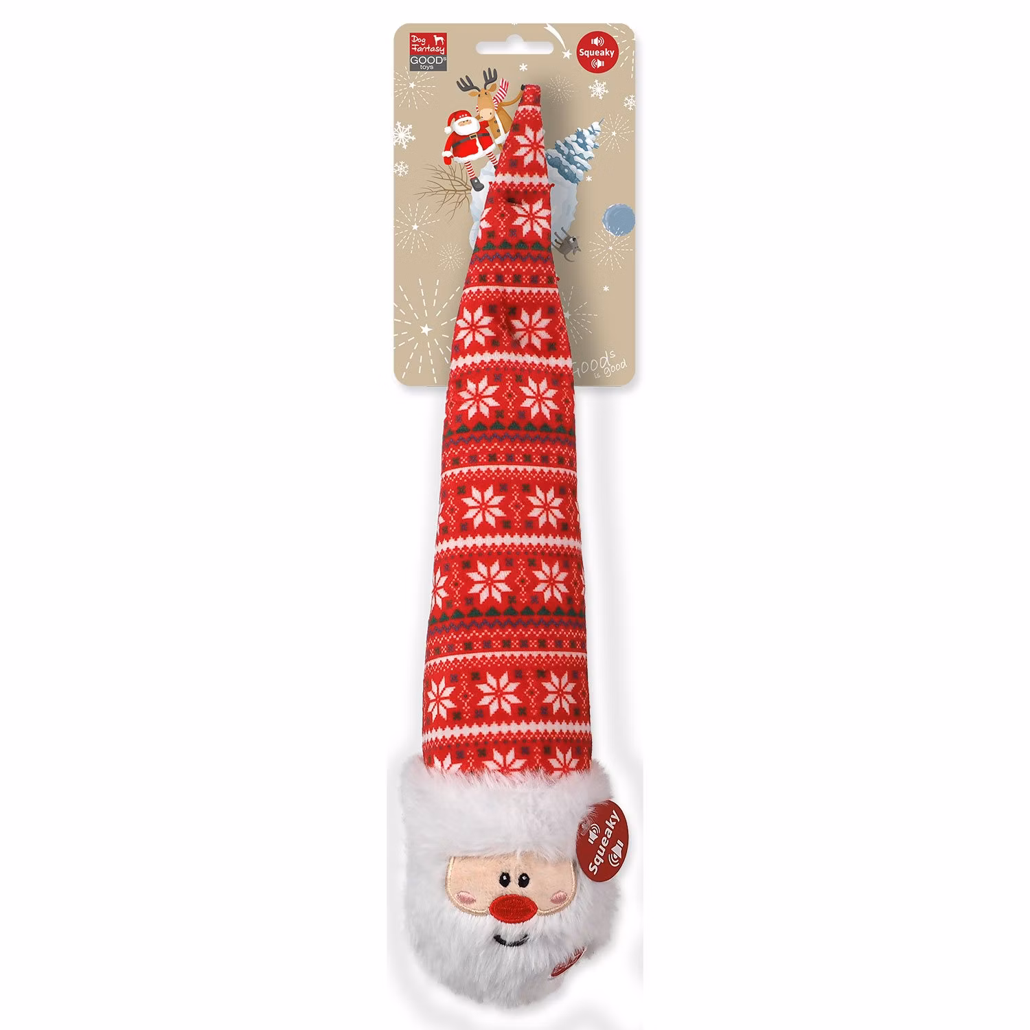 Hračka Dog Fantasy Winter Tale guľa s čapicou červená, pískacia 38cm