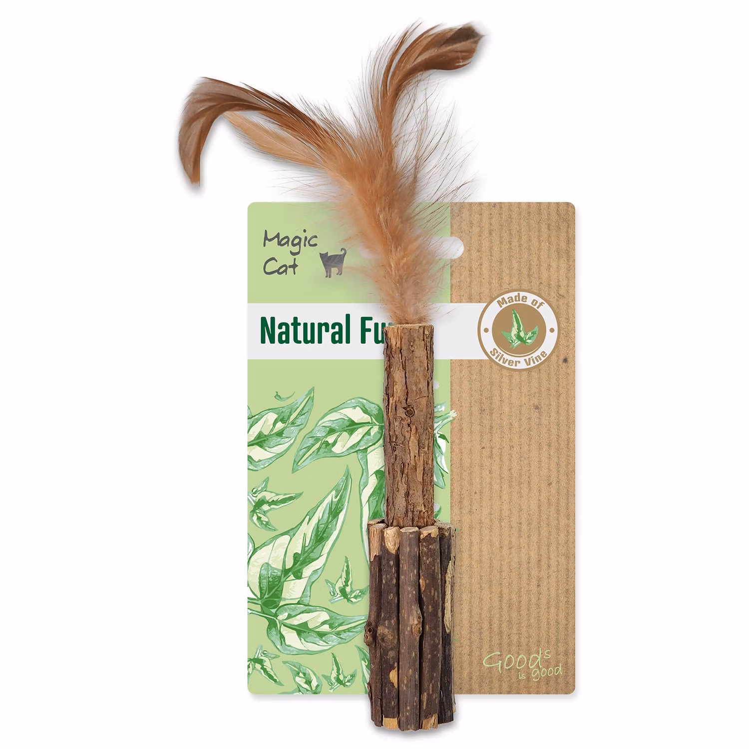 Hračka Magic Cat Natural Fun drievko s prírodnými pierkami 15cm