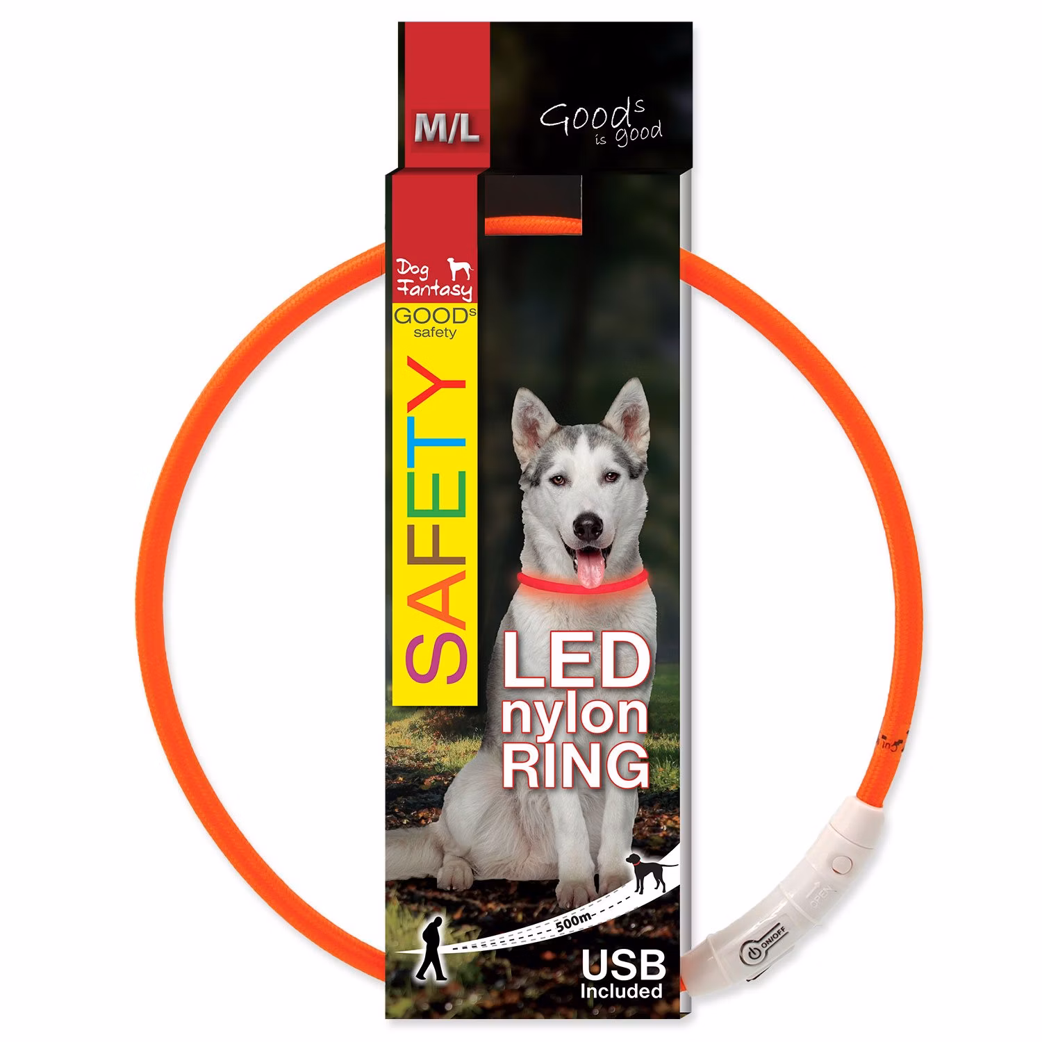 Obojok Dog Fantasy LED nylon oranžový 65cm