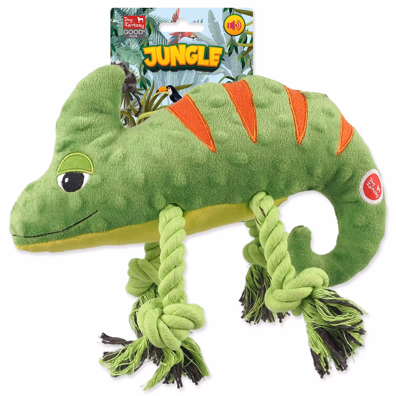Hračka Dog Fantasy Jungle chameleón pískací zelená 28cm