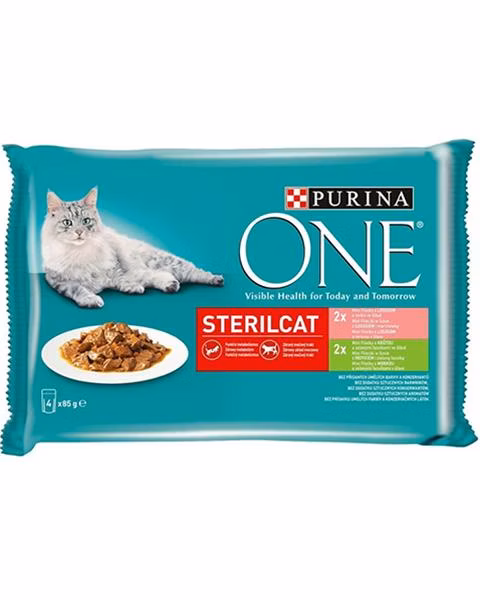 Nestle PURINA ONE cat Multipack Sterilcat mini filetky s morkou a zelenými fazuľkami / s lososom a mrkvou v šťave 4x85g