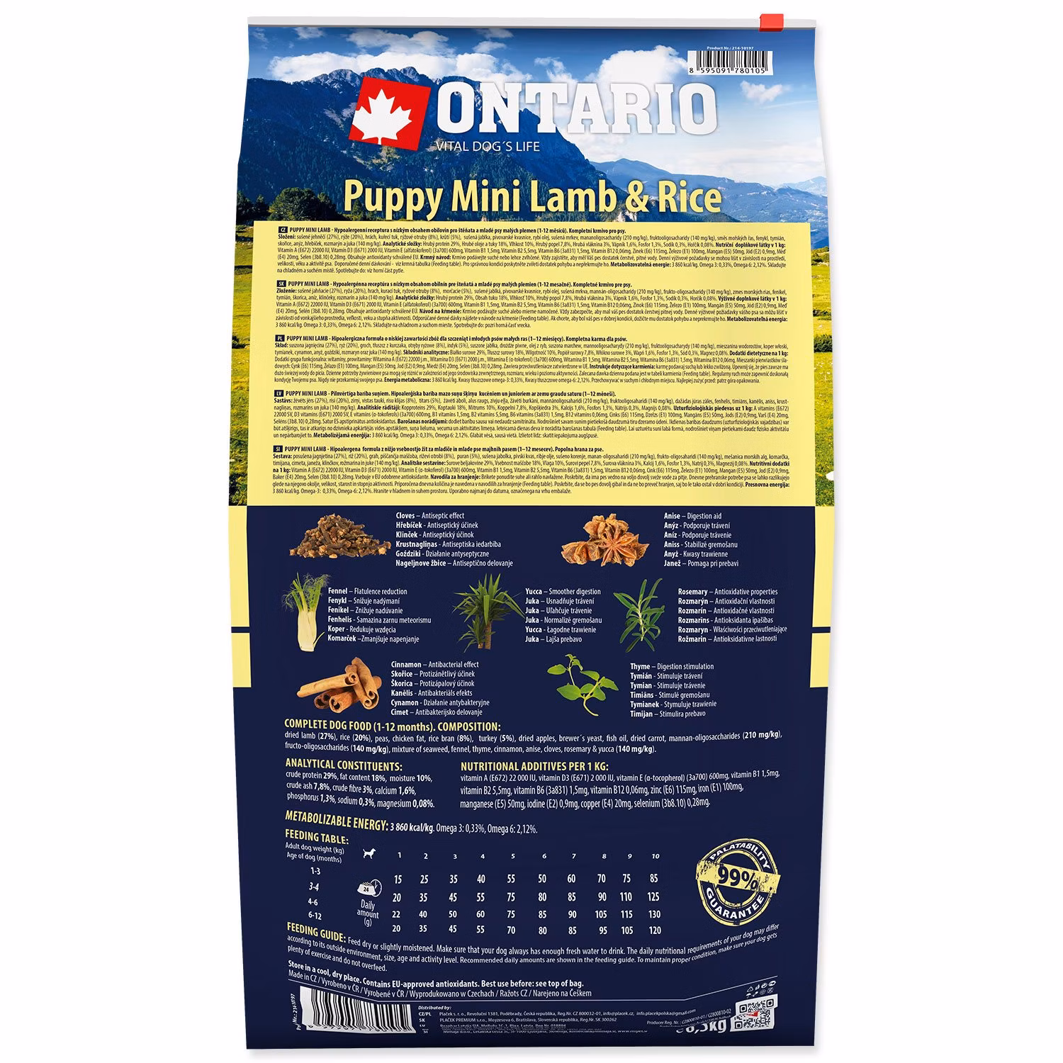 Krmivo Ontario Puppy Mini Lamb & Rice 6,5kg