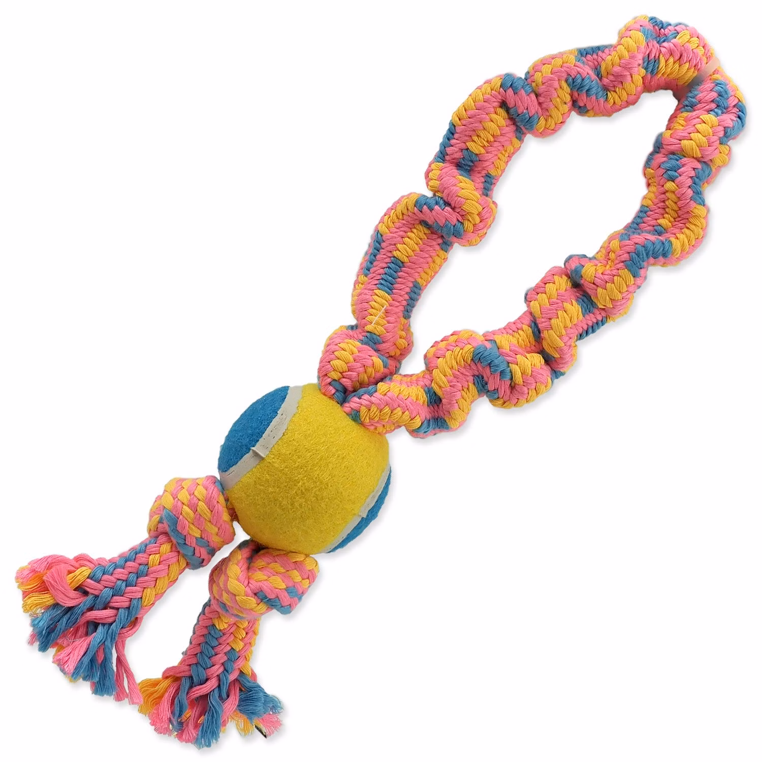 Hračka Dog Fantasy preťahovadlo s tenisákom farebný vzor 2, 2 knôty 32cm