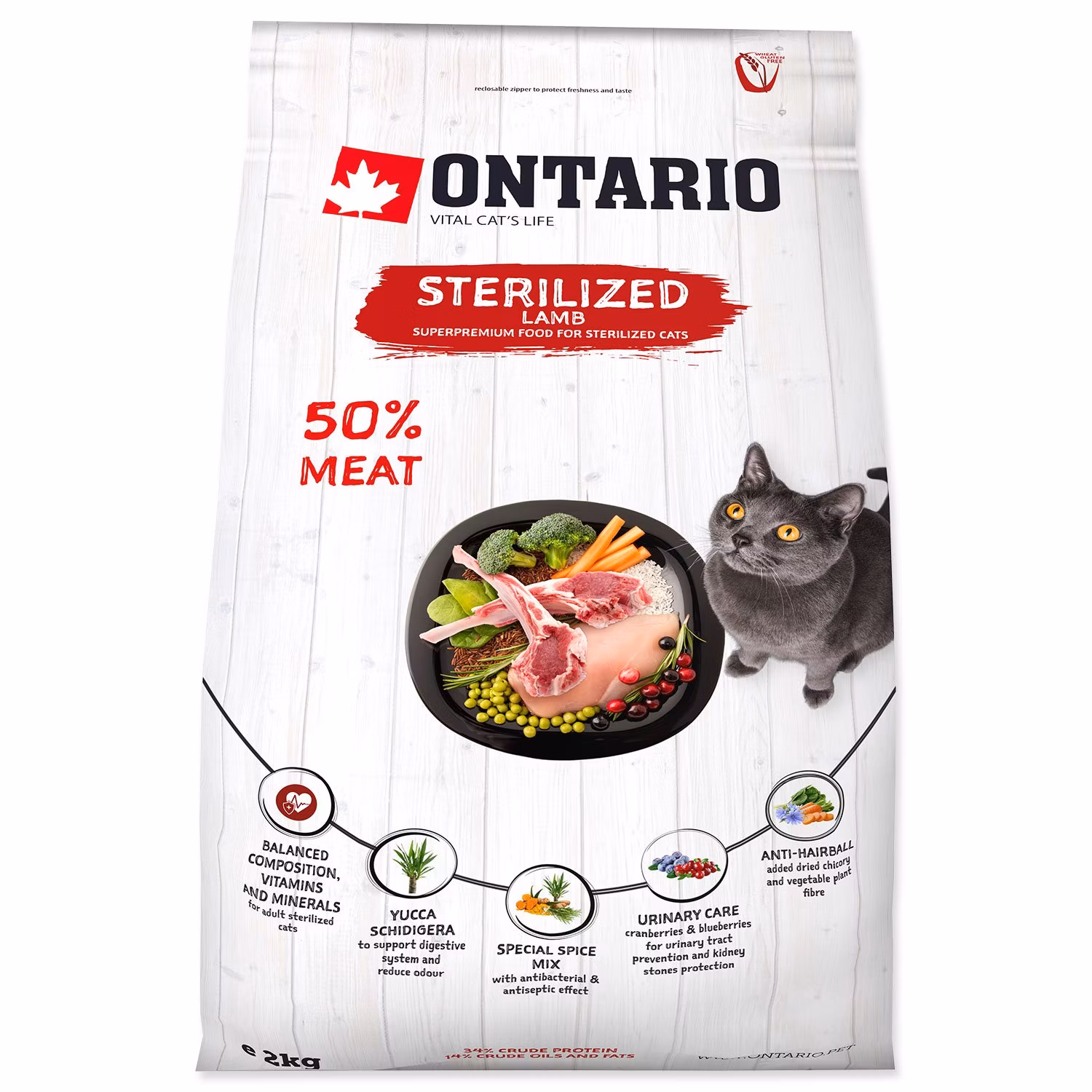 Krmivo Ontario Cat Sterilised Lamb 2kg