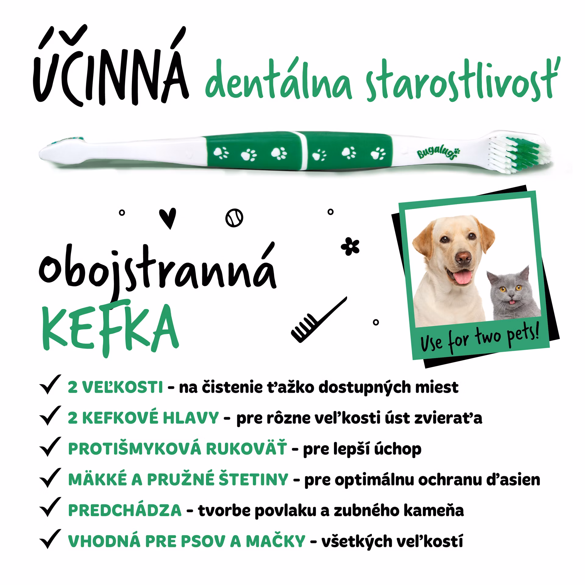 Bugalugs obojstranná zubná kefka pre psov 1 ks