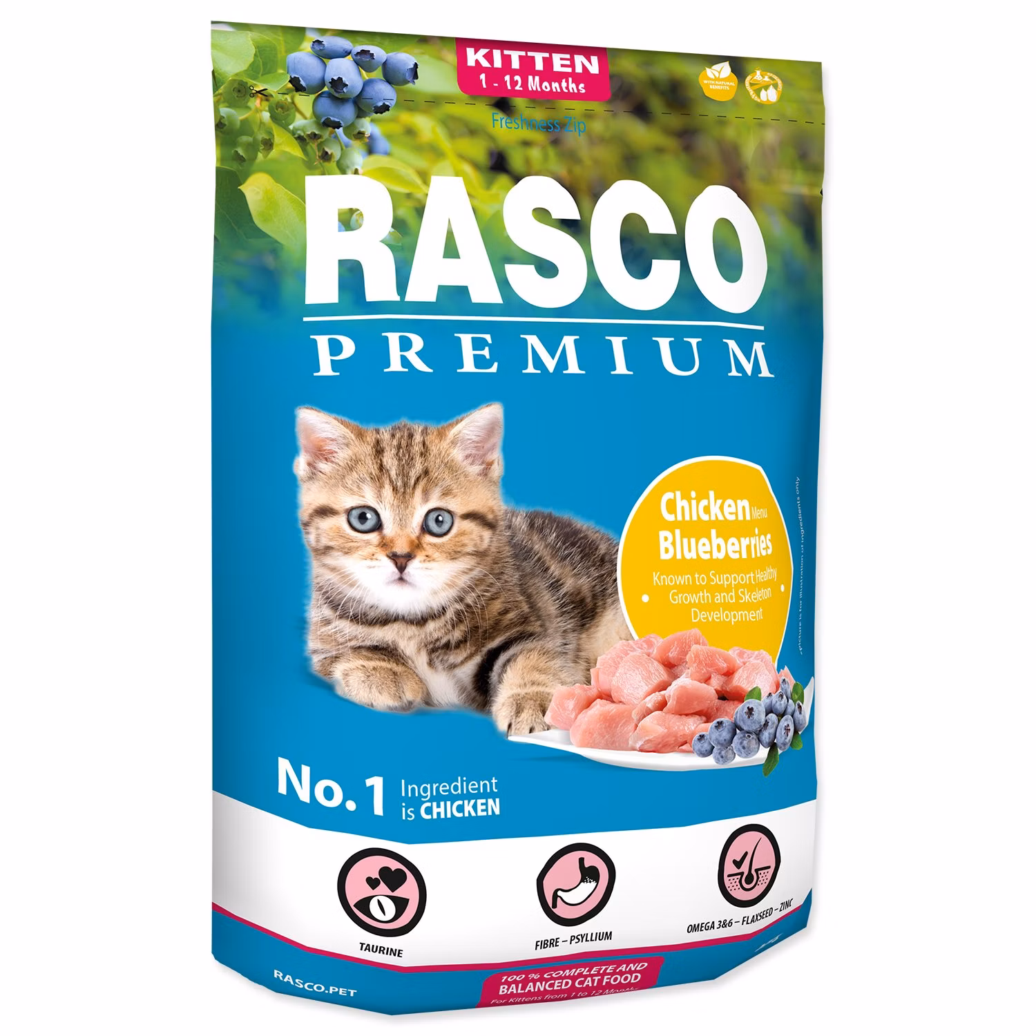 Krmivo Rasco Premium Kitten kura s čučoriedkou 0,4kg