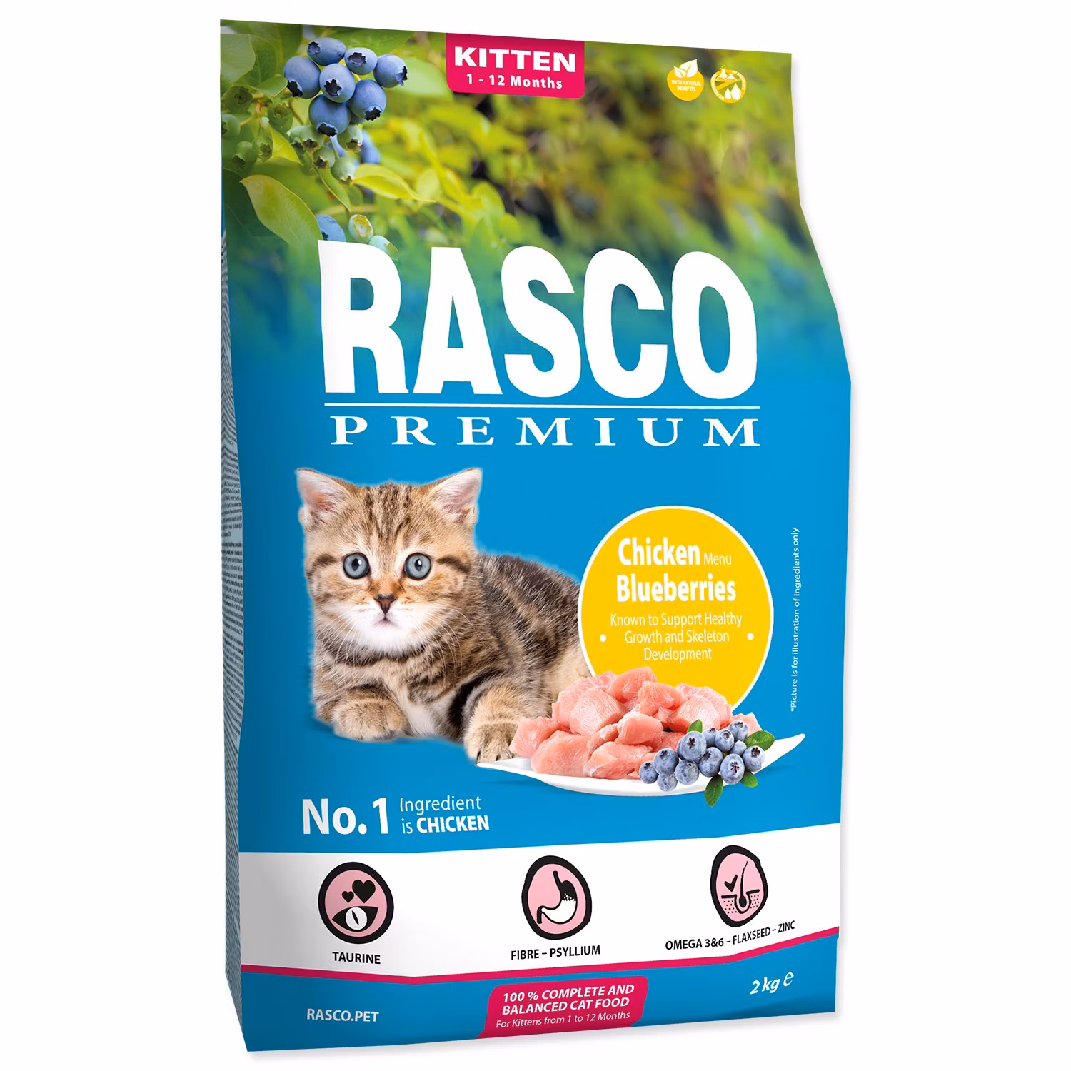 Krmivo Rasco Premium Kitten kura s čučoriedkou 2kg