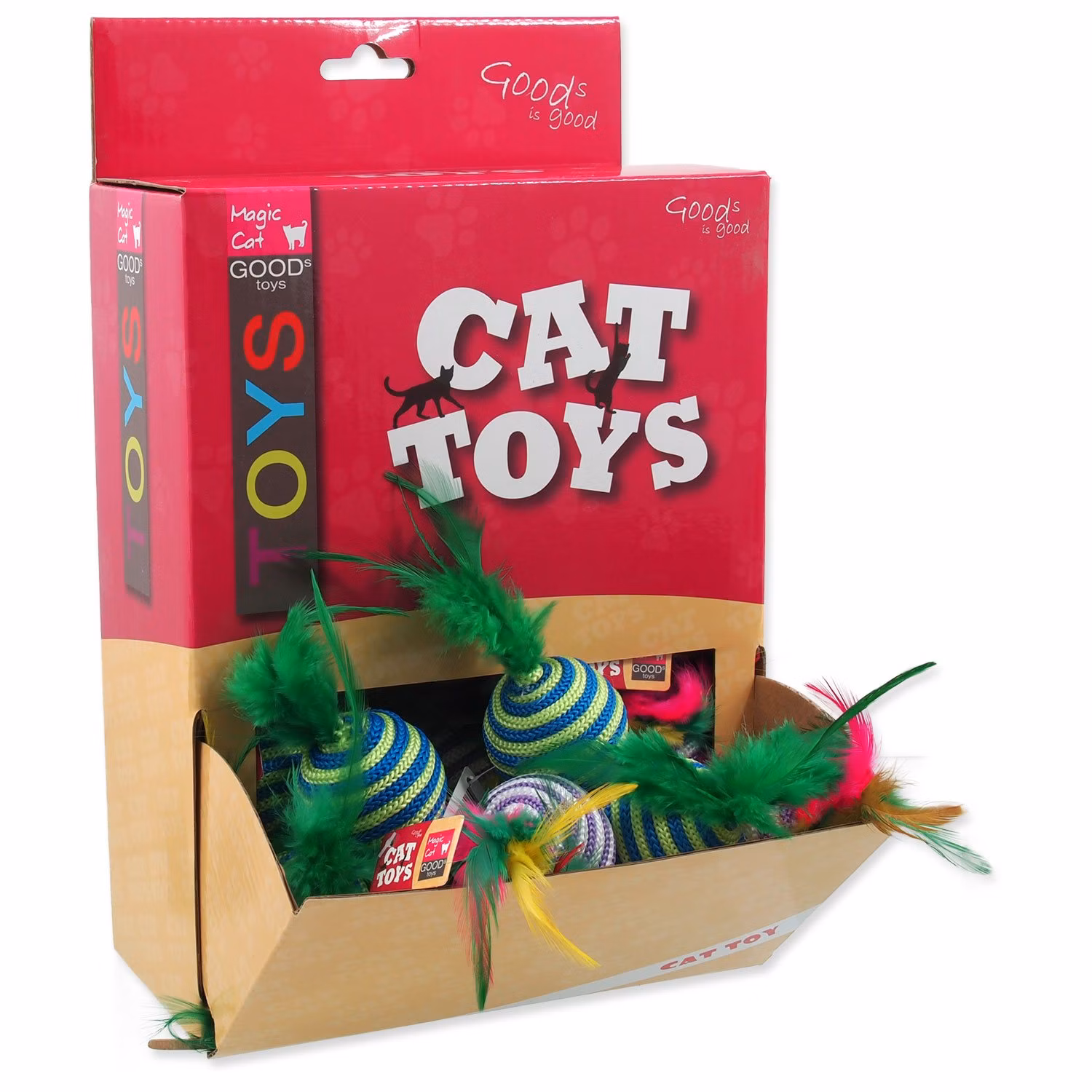 Hračka Magic Cat loptička s pruhami a pierkami bavlna 4,5cm 30ks