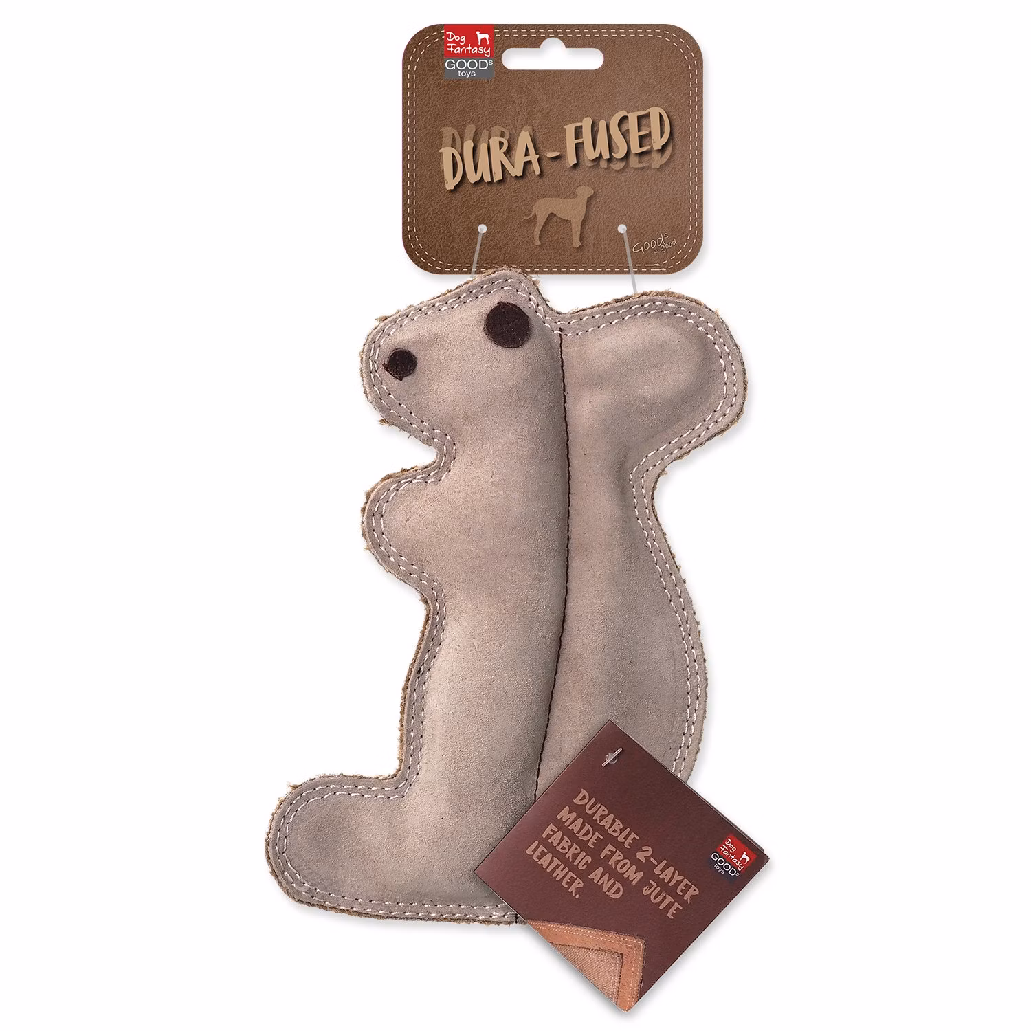 Hračka Dog Fantasy Dura-fused veverička pískacia, koža a juta 20cm