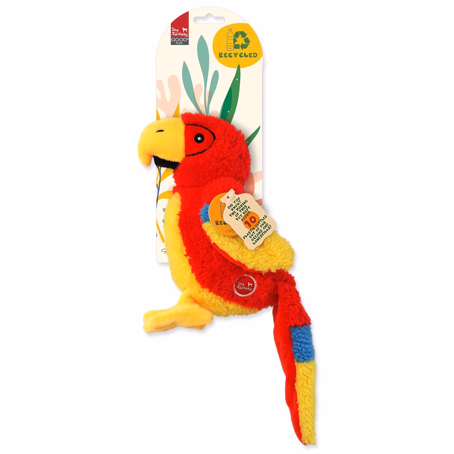 Hračka Dog Fantasy Recycled Toy papagáj pískací so šuštiacim chvostom 23cm