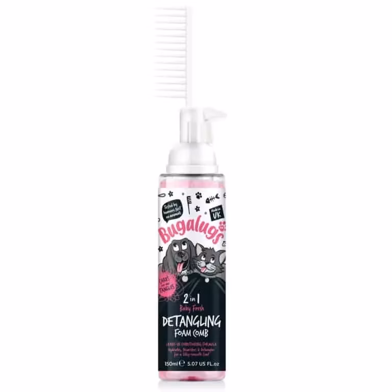Bugalugs penový rozčesávač a kondicionér na srsť s hrebeňom pre psov 2v1 – Baby Fresh 150 ml