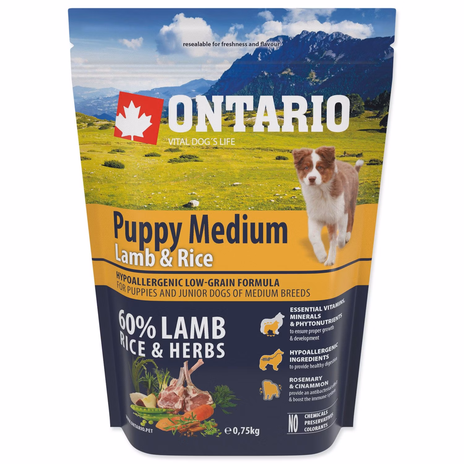 Krmivo Ontario Puppy Medium Lamb & Rice 0,75kg
