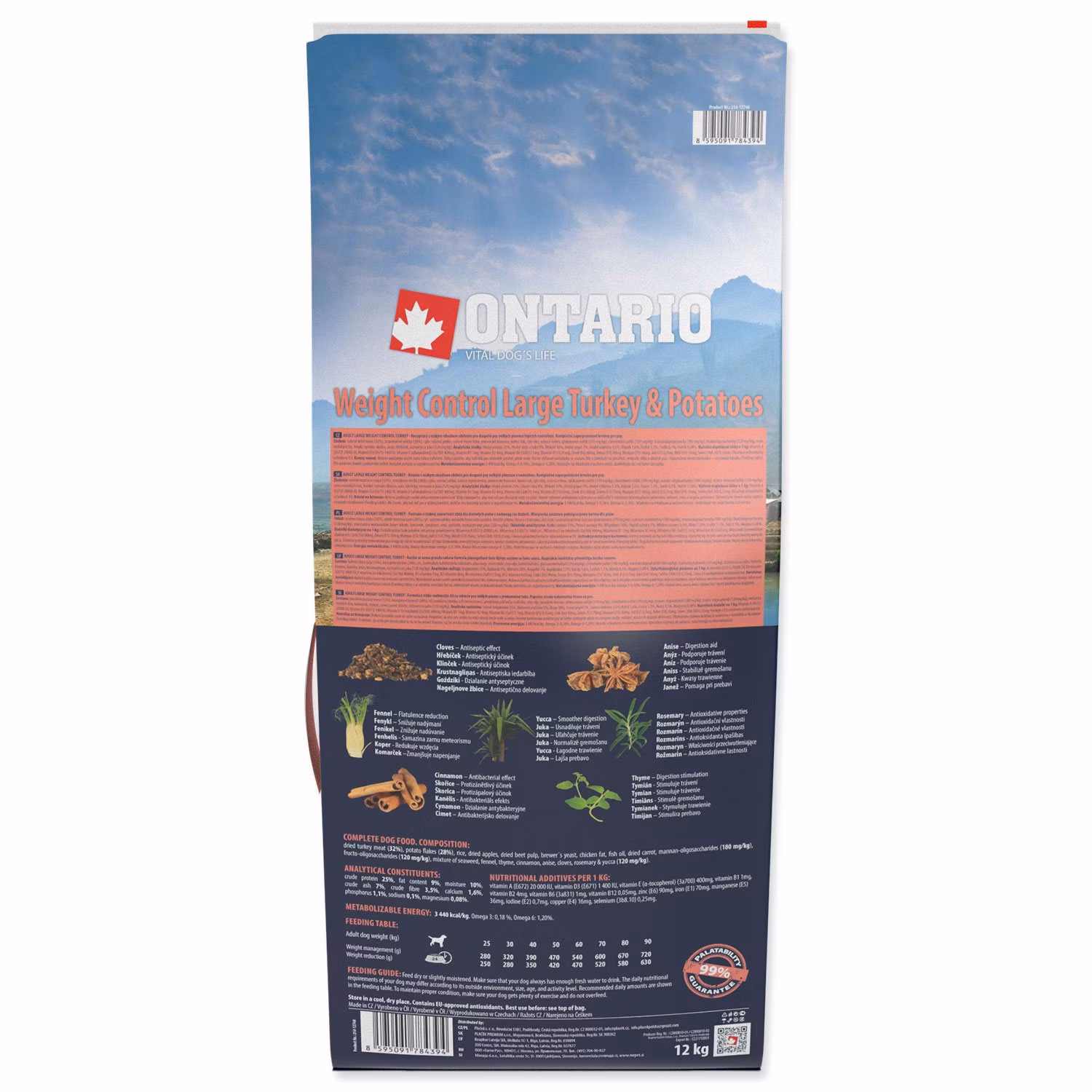 Krmivo Ontario Large Weight Control Turkey & Potatoes 12kg