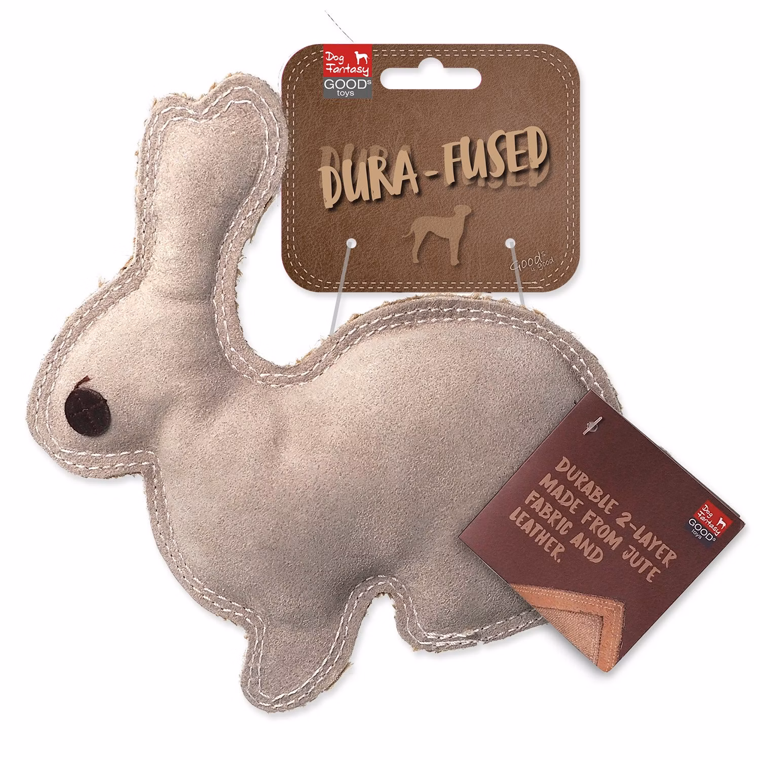 Hračka Dog Fantasy Dura-fused králik malý pískací, koža a juta 20cm