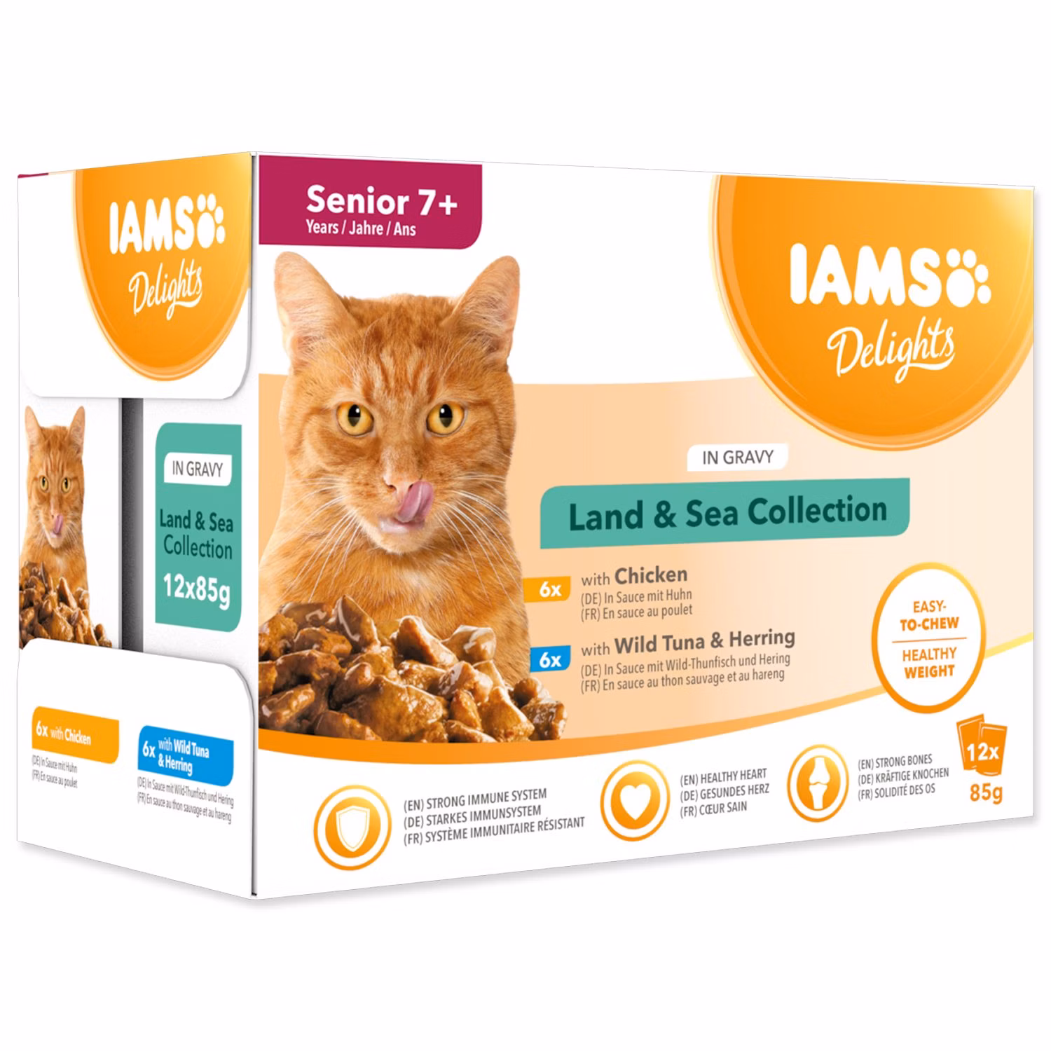 Kapsička IAMS Delights Senior morské a suchozemské mäso v omáčke 1020g (12x85g)