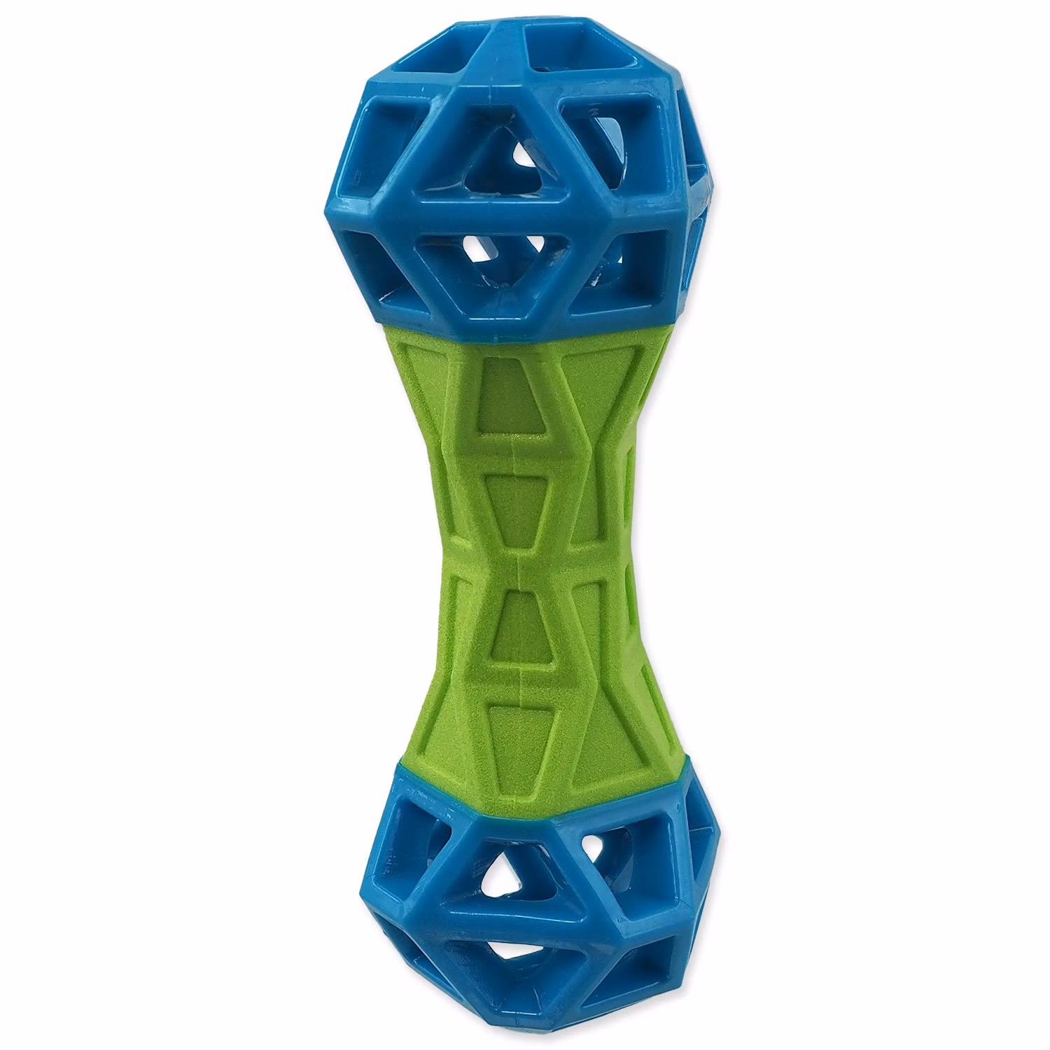 Hračka Dog Fantasy Kosť s geometrickými obrazcami pískacia zeleno-modrá 18x5,8x5,8cm