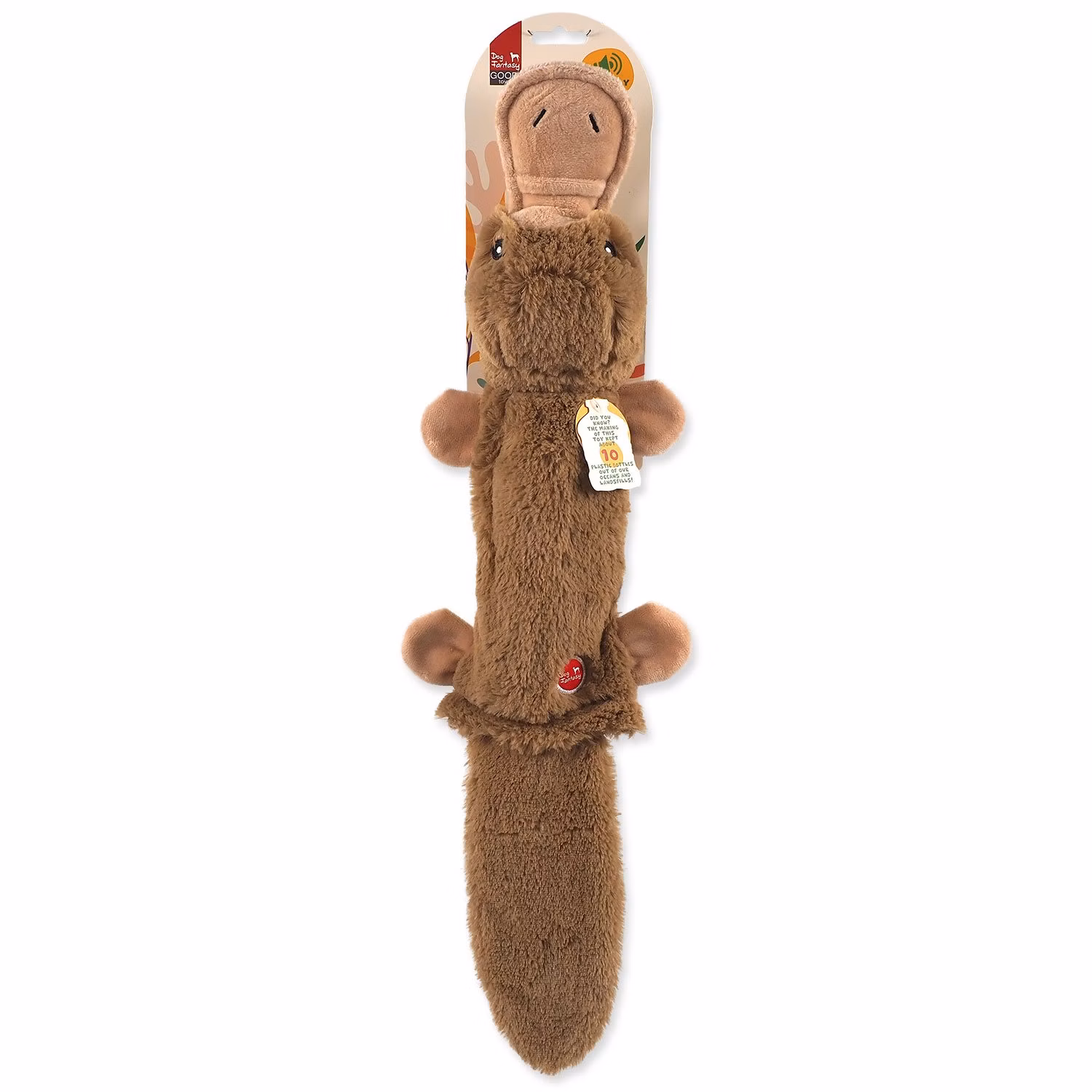 Hračka Dog Fantasy Recycled Toy vtákopysk s PET fľašou pískacia so šuštiacim chvostom 55cm