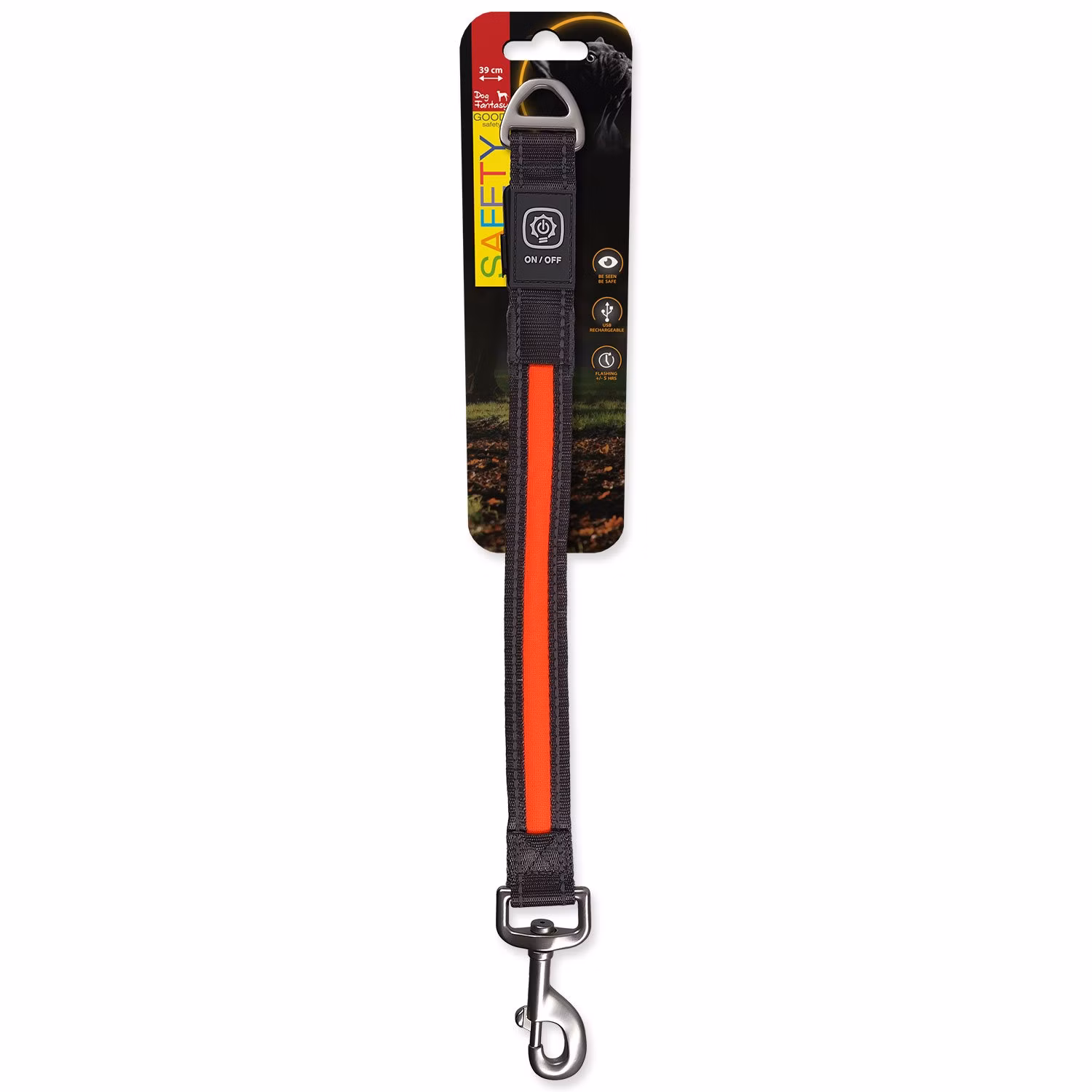 Vodítko Dog Fantasy USB LED nylonové prepínacie svietiace oranžové 2,5x39cm