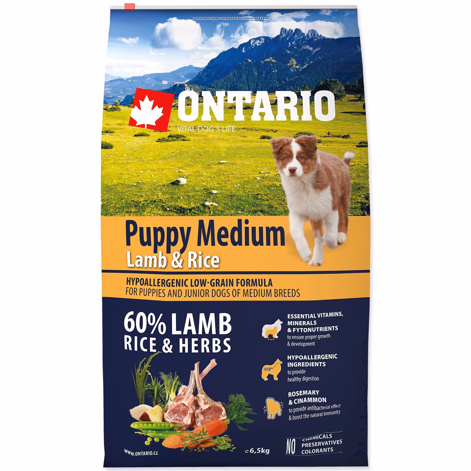 Krmivo Ontario Puppy Medium Lamb & Rice 6,5kg