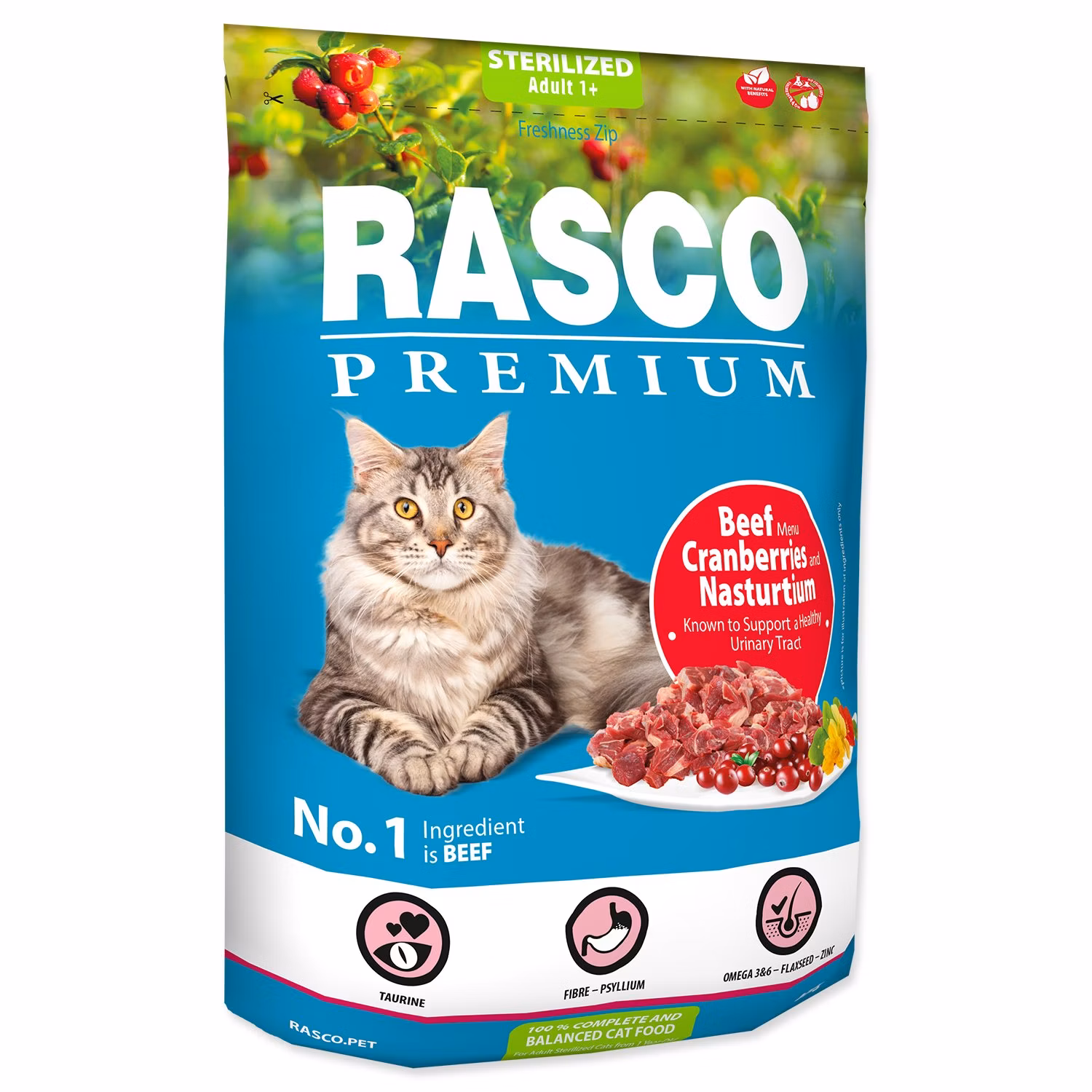 Krmivo Rasco Premium Sterilized hovädzie s brusnicou a kapucínkou 0,4kg