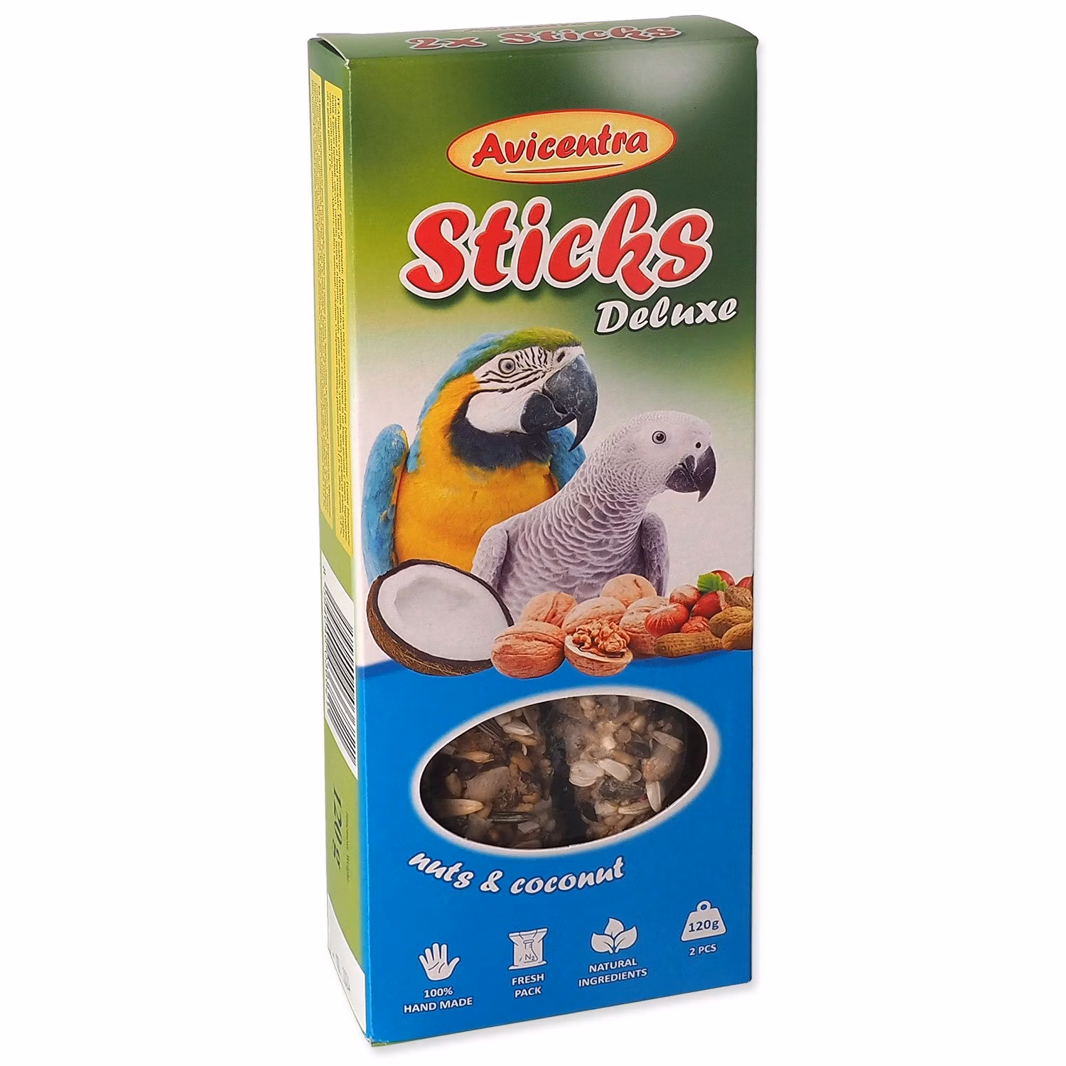 Tyčinka Avicentra Deluxe veľký papagáj, s orechami a kokosom 2ks