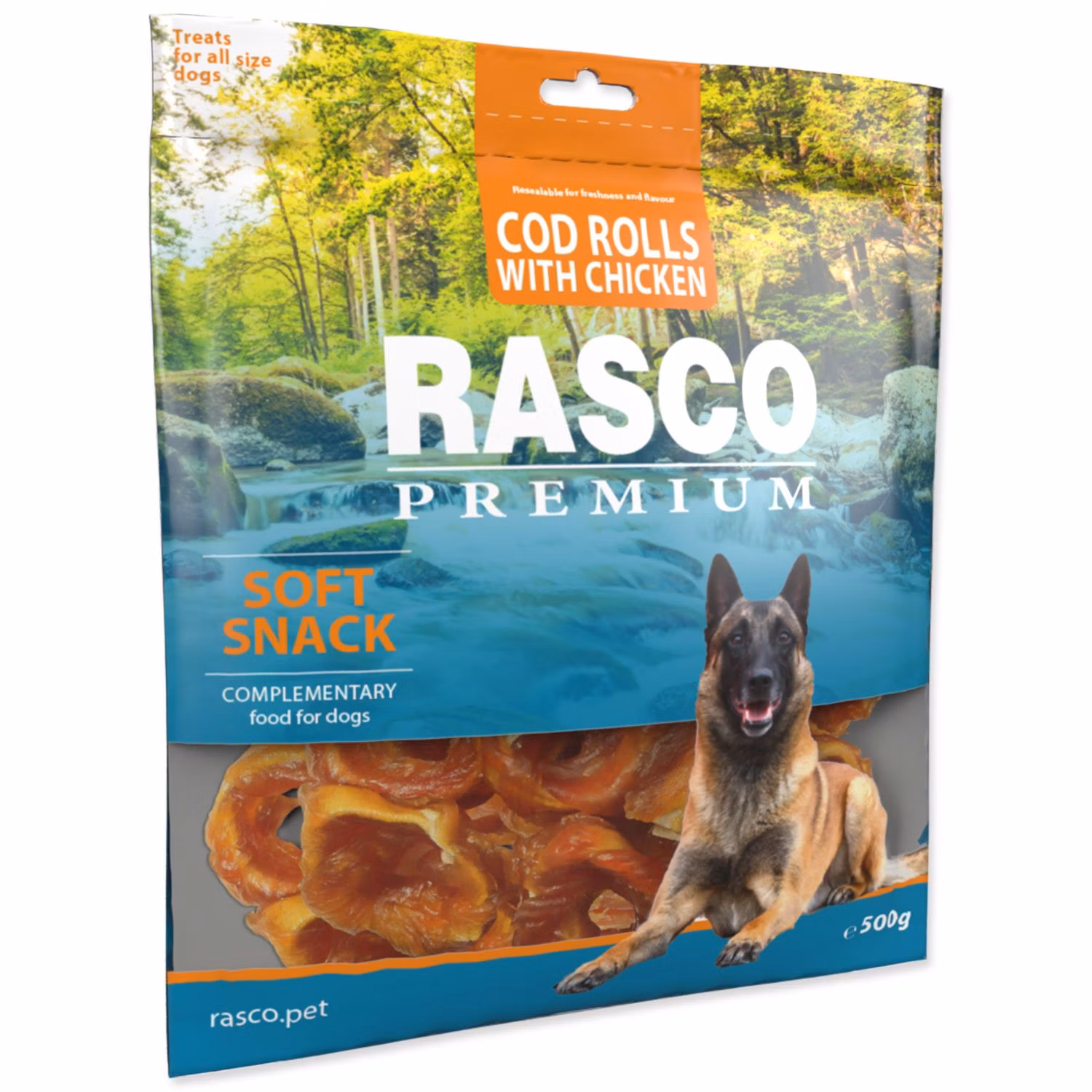 Pochúťka Rasco Premium treska obalená kuracím, rolky 500g