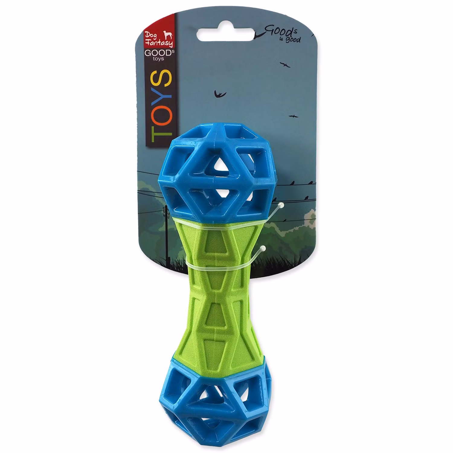 Hračka Dog Fantasy Kosť s geometrickými obrazcami pískacia zeleno-modrá 18x5,8x5,8cm