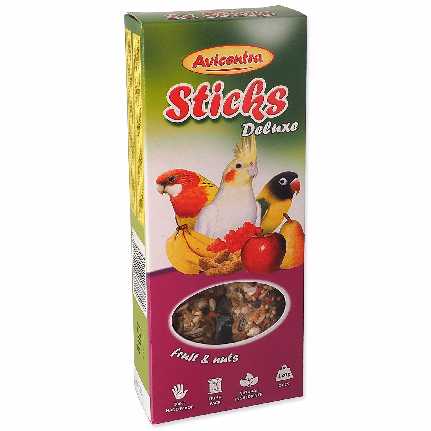 Tyčinka Avicentra Deluxe malý papagáj, s ovocím a orechmi 2ks