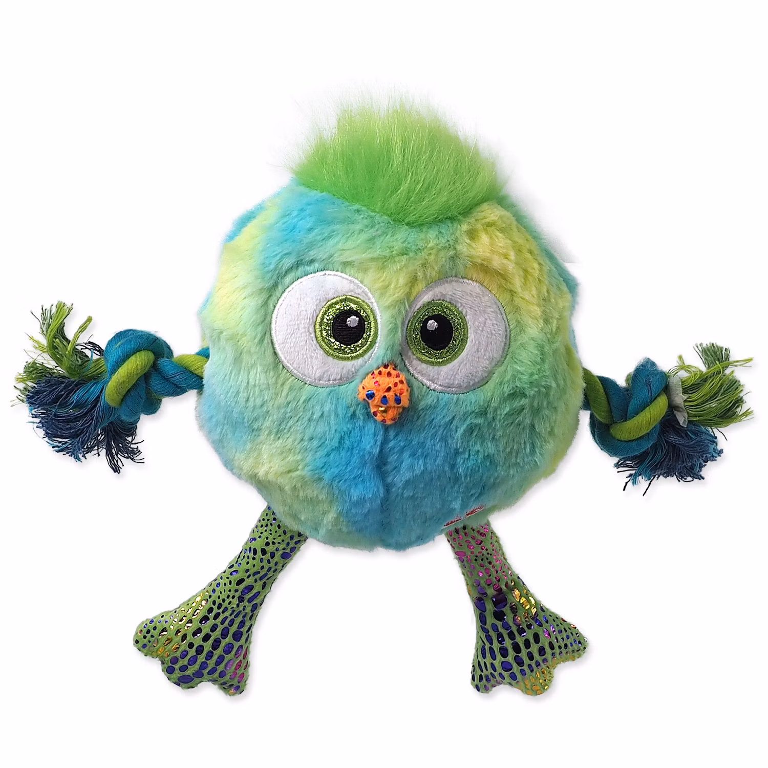 Hračka Dog Fantasy Monsters kura pískacie s povrazmi a uzlami modré 15cm