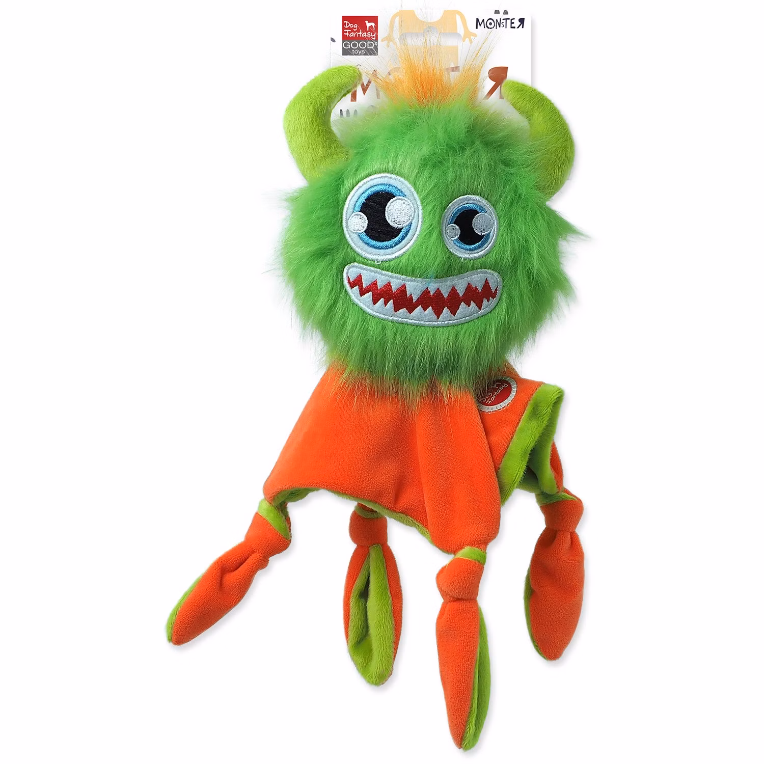 Hračka Dog Fantasy Monsters strašidlo pískacie chlpaté zelené s dečkou 28cm