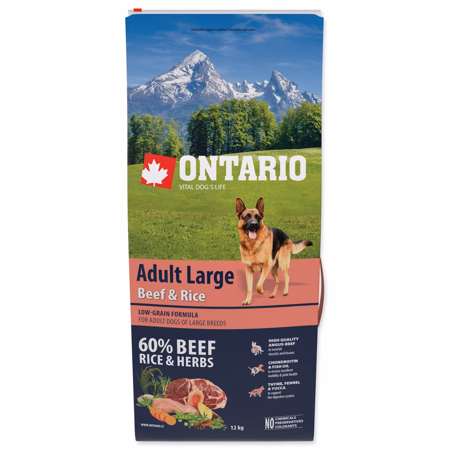 Krmivo Ontario Adult Large Beef & Rice 12kg