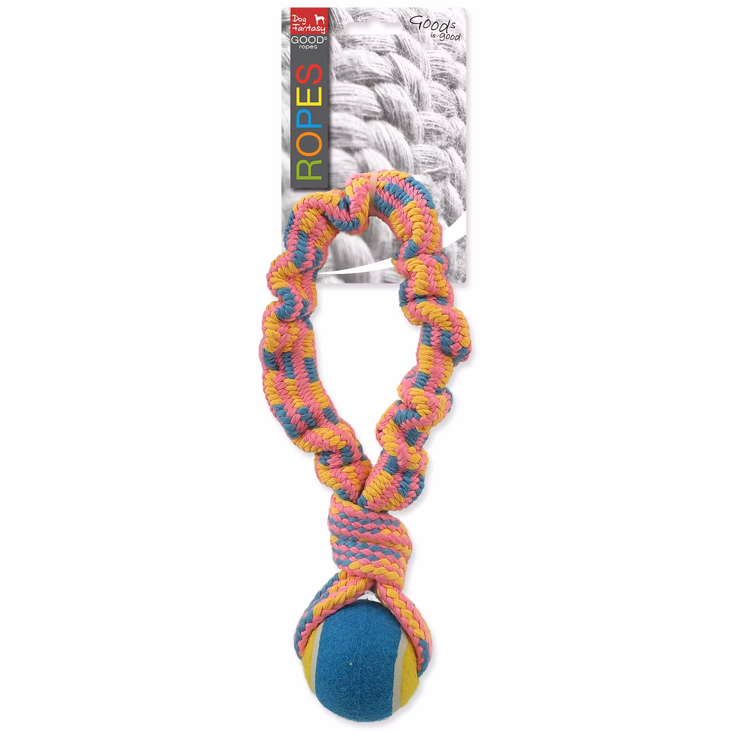 Hračka Dog Fantasy preťahovadlo s tenisákom farebný vzor 2, 28cm