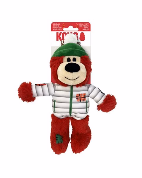 Hračka Kong Dog Holiday Wild Knots Bear s pískatkom, polyester, M