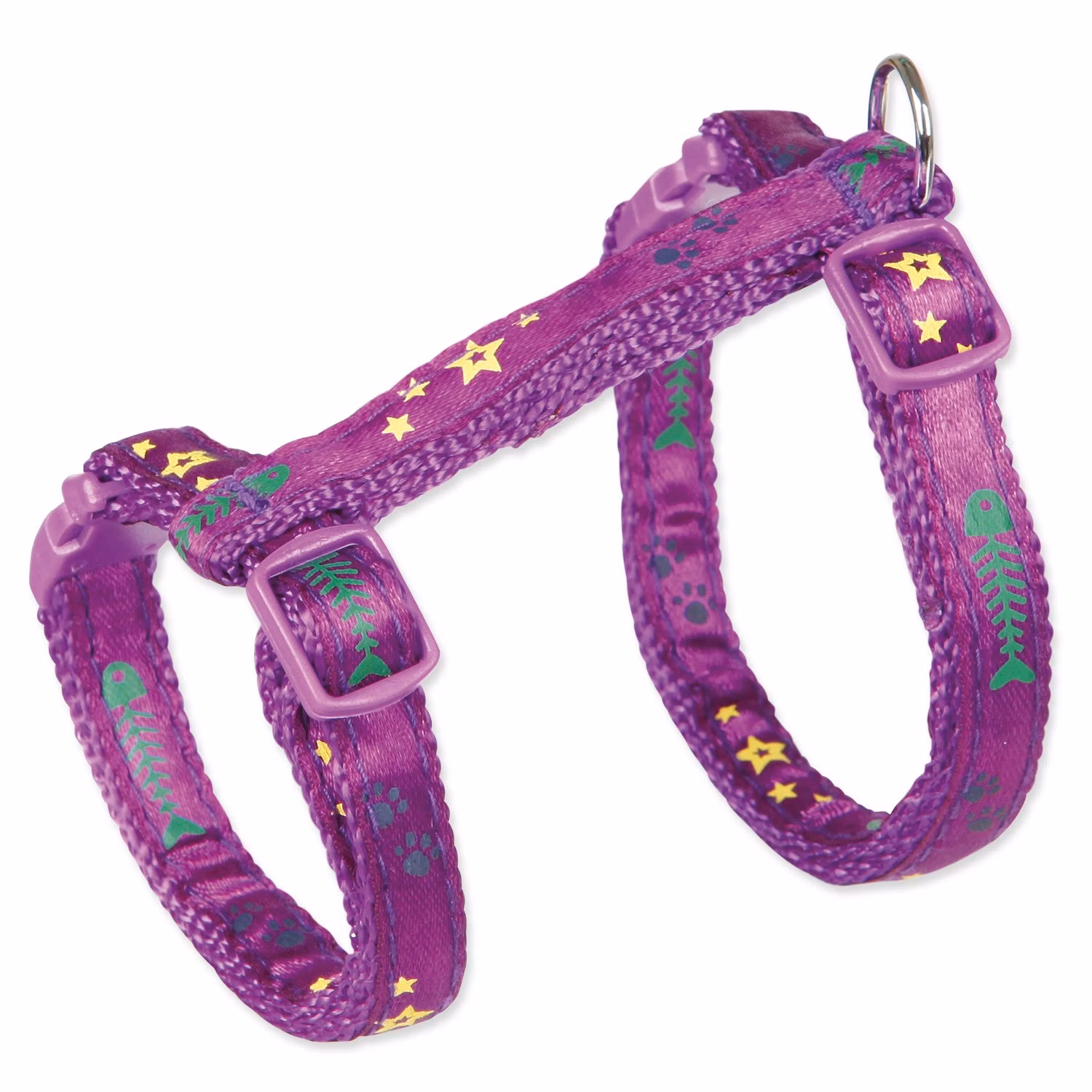Postroj Trixie pre mačky s vodítkom fuchsiový s motívom kostí 23–39 cm/10 mm, 1,20 m