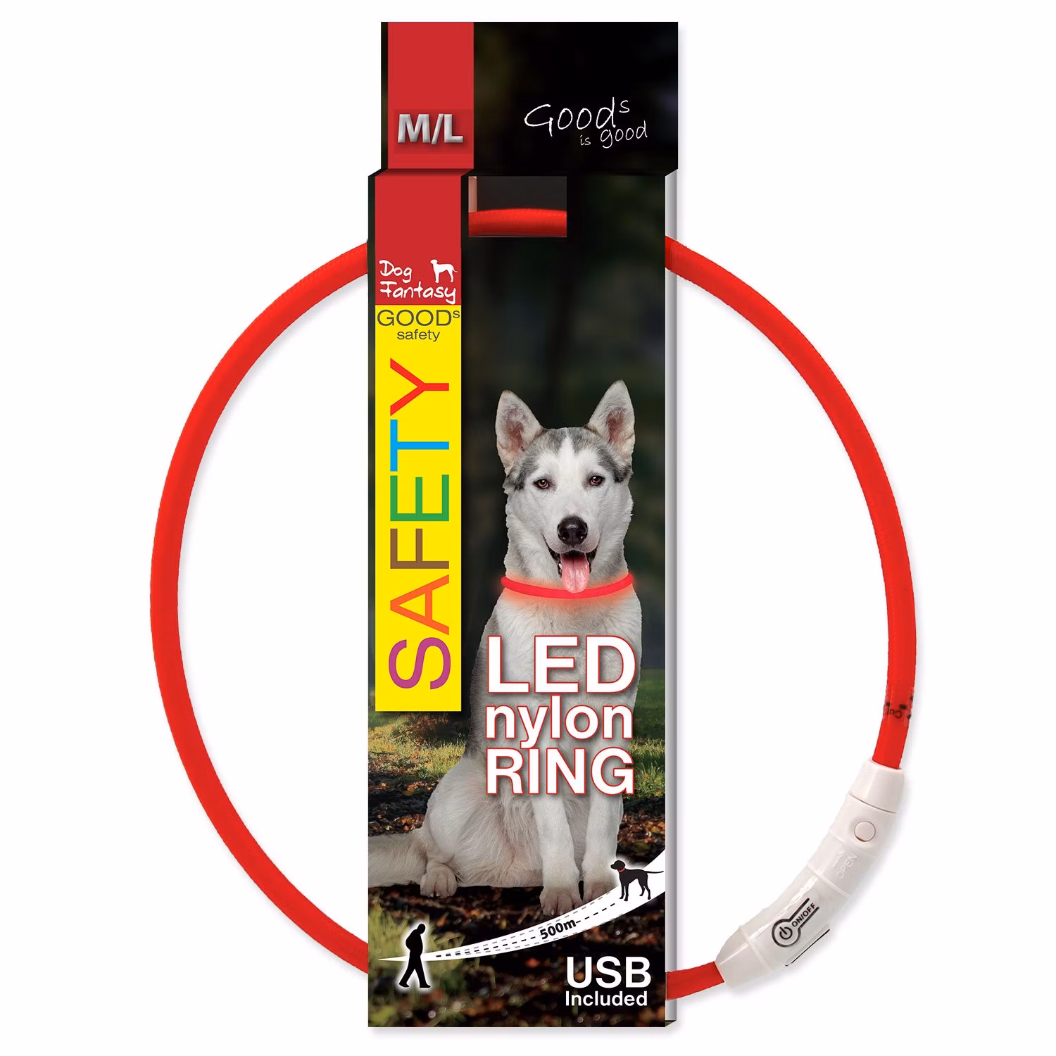 Obojok Dog Fantasy LED nylon červený 65cm