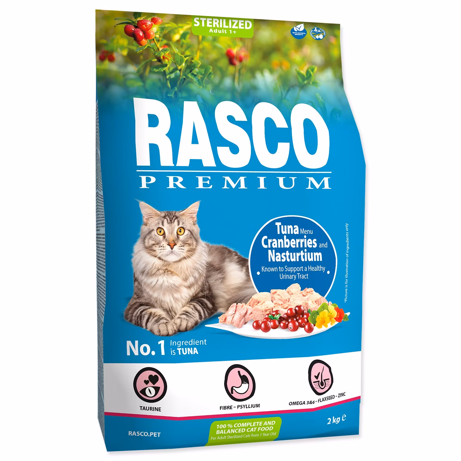 Krmivo Rasco Premium Sterilized tuniak s brusnicou a kapucínkou 2kg