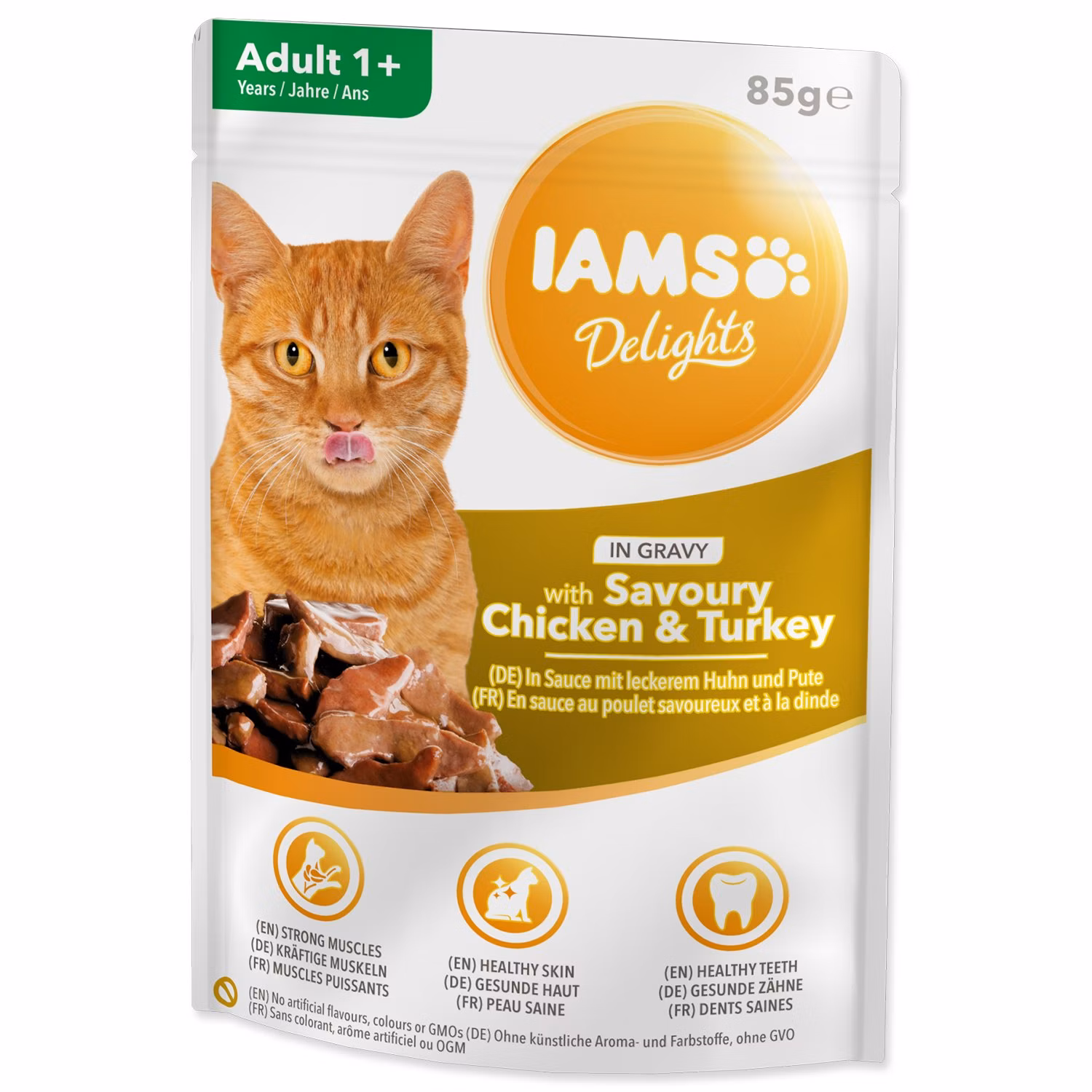 Kapsička IAMS Delights Adult kura a morčacie v omáčke 85g