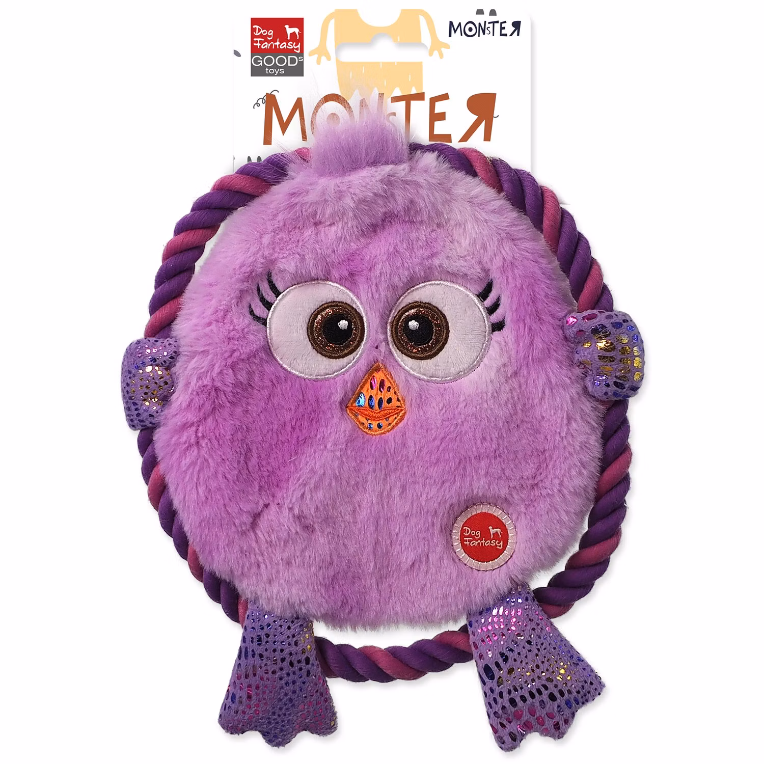 Hračka Dog Fantasy Monsters kura šuštiace s povrazom fialové 18cm