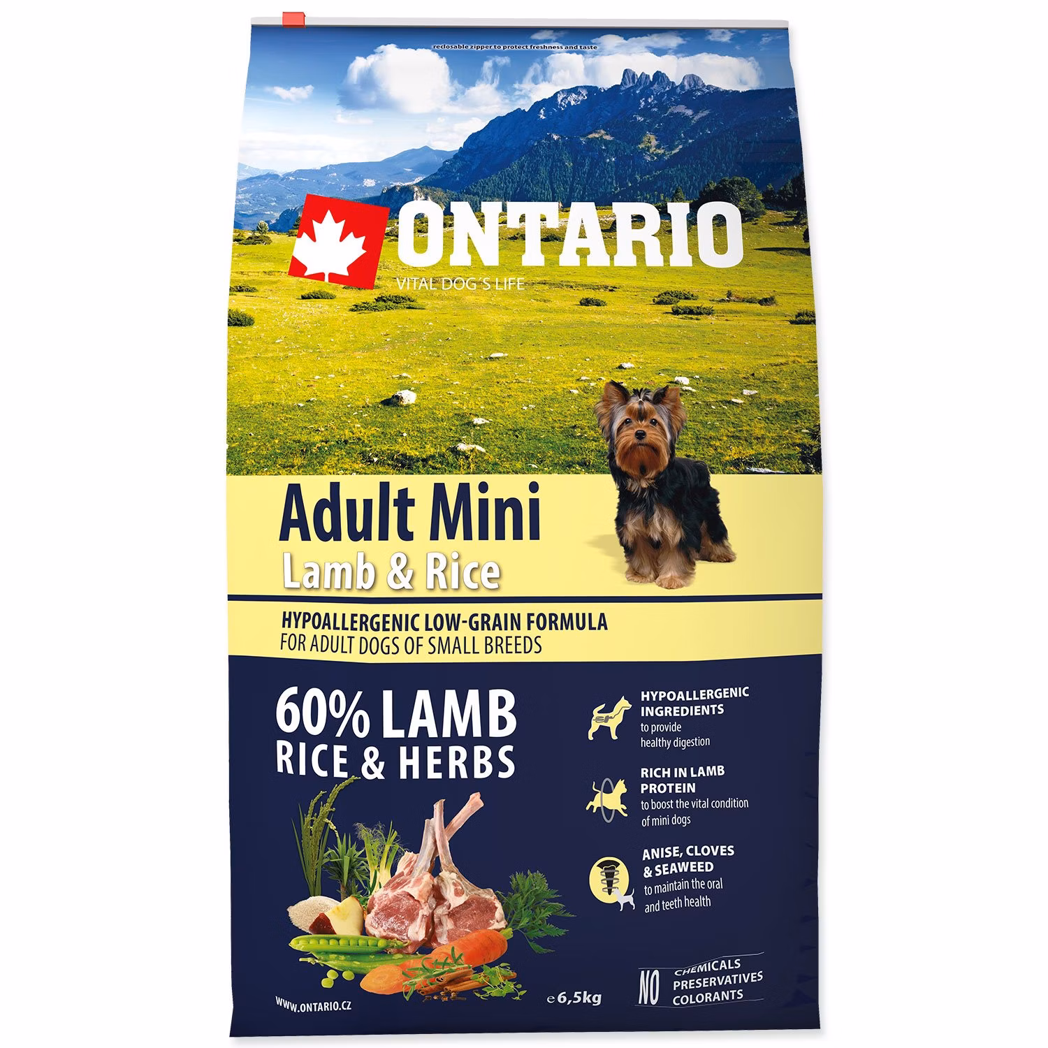Krmivo Ontario Adult Mini Lamb & Rice 6,5kg